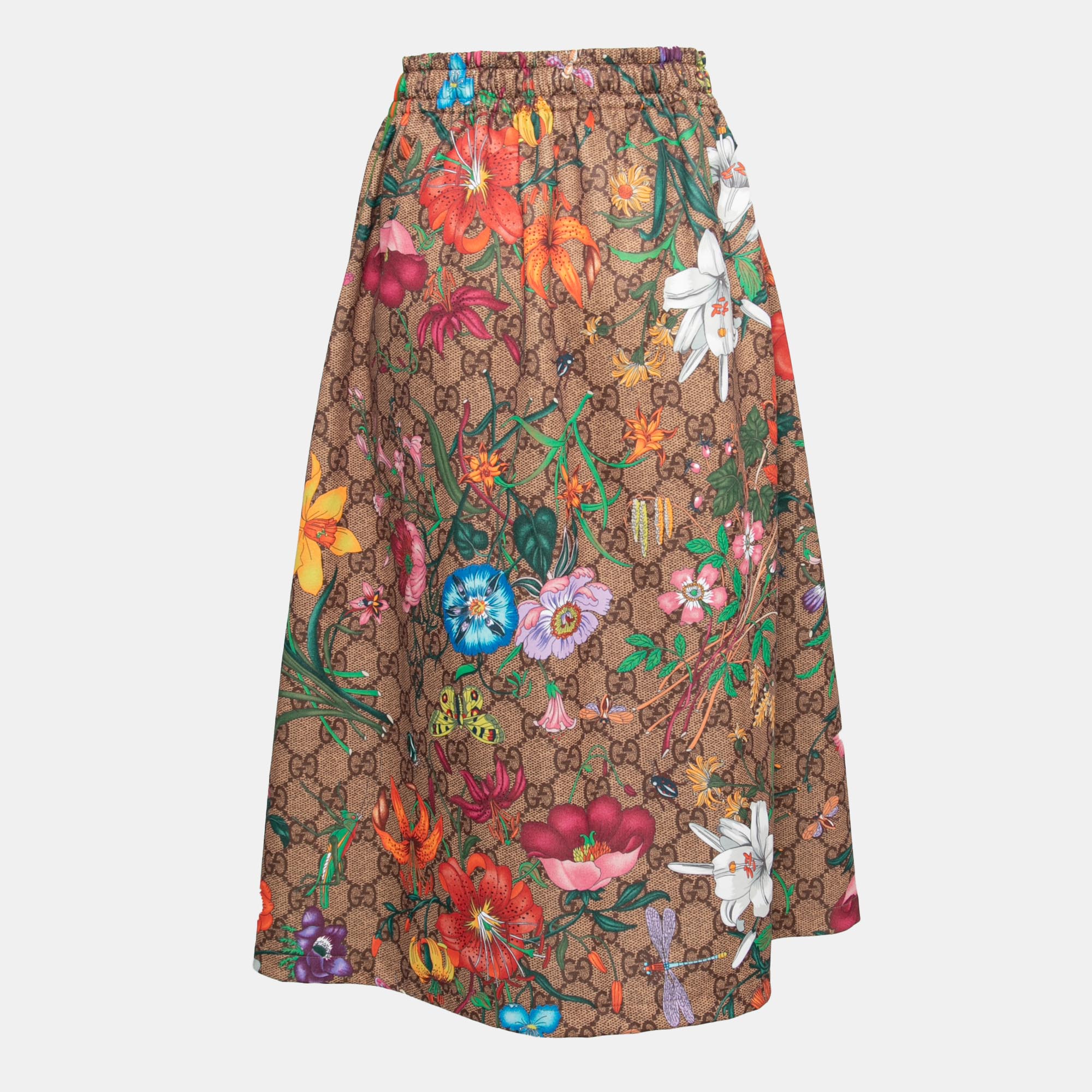 

Gucci Multicolor Knit Logo Monogram Flora Print Flared Skirt