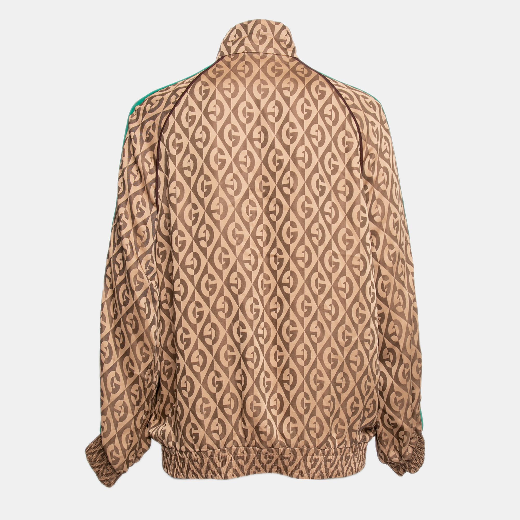 

Gucci Brown GG Print Silk Stripe Panel Zip Front Jacket
