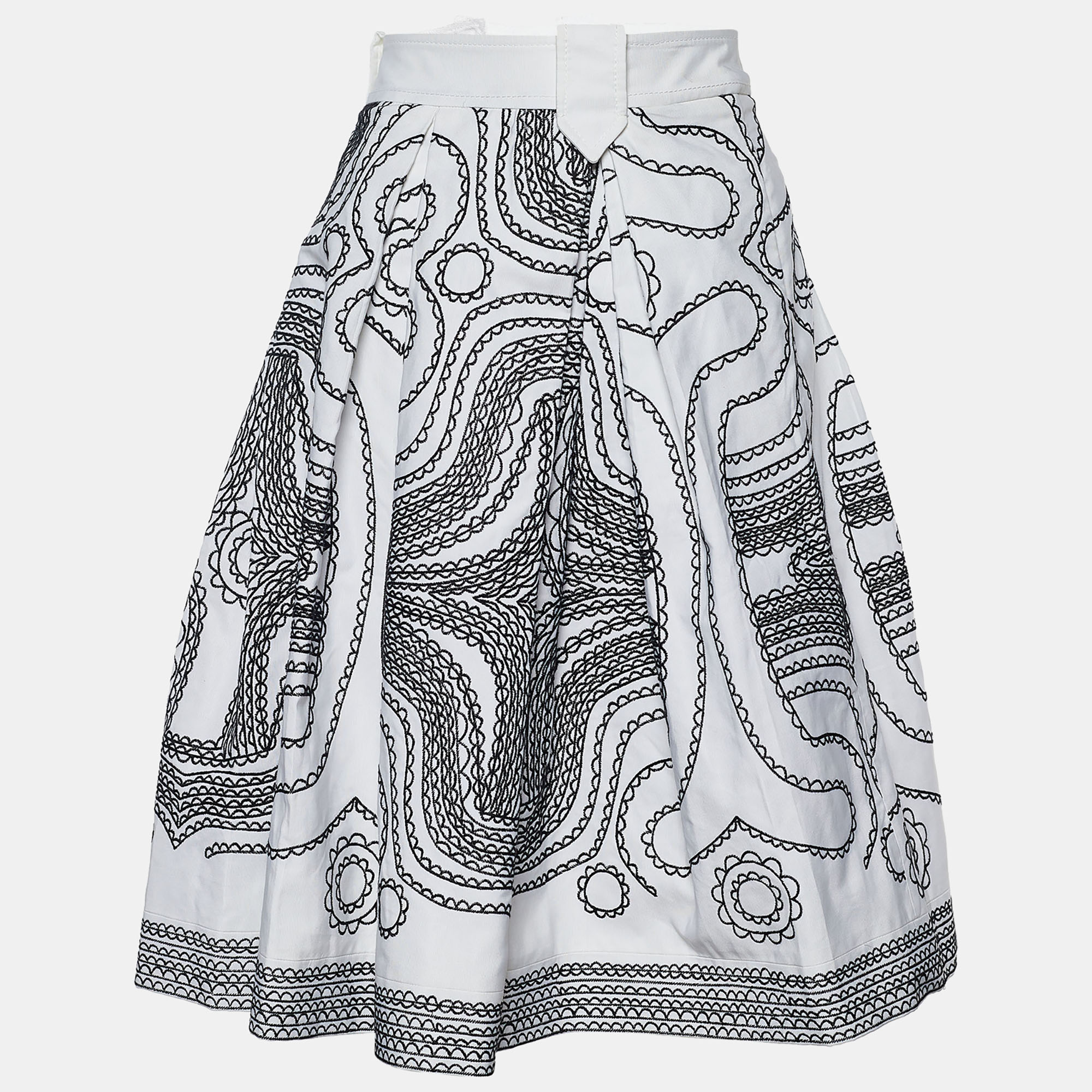 

Gucci White And Black Printed Cotton Button Front Skirt