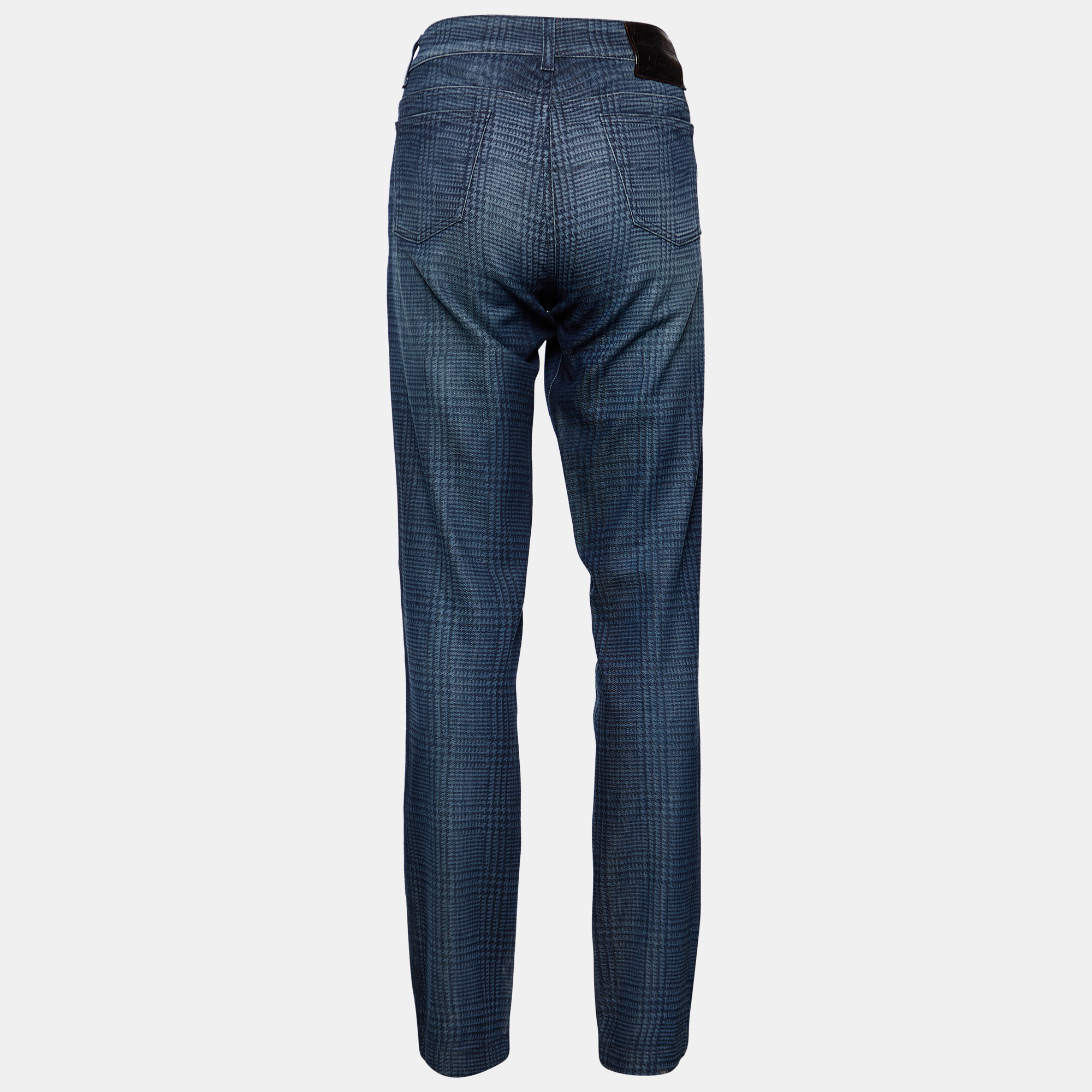 

Gucci Dark Blue Houndstooth Print Denim New Leggings Fit Jeans /Waist - 35.5, Navy blue