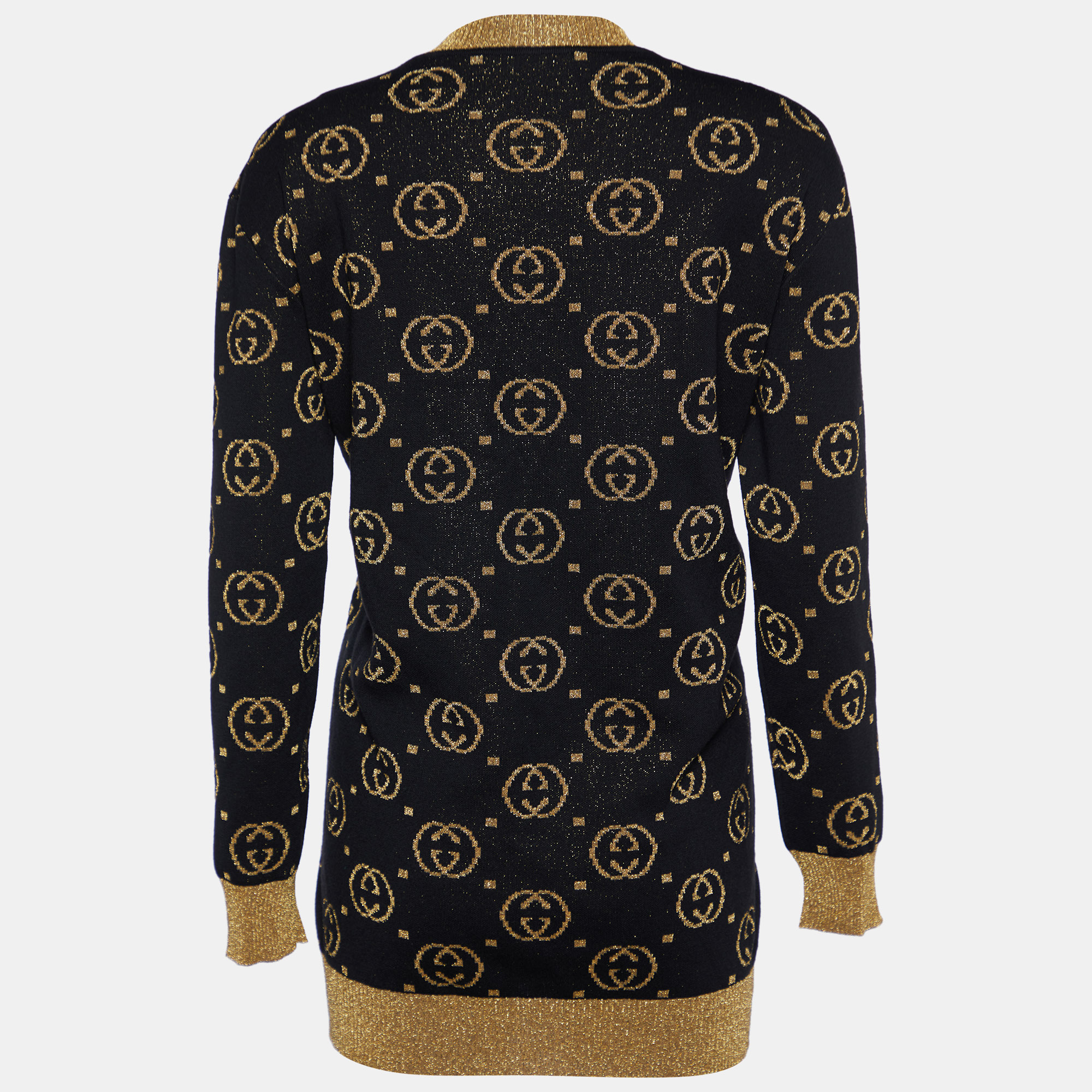 

Gucci Black & Gold Lurex Knit Wool GG Button Front Cardigan