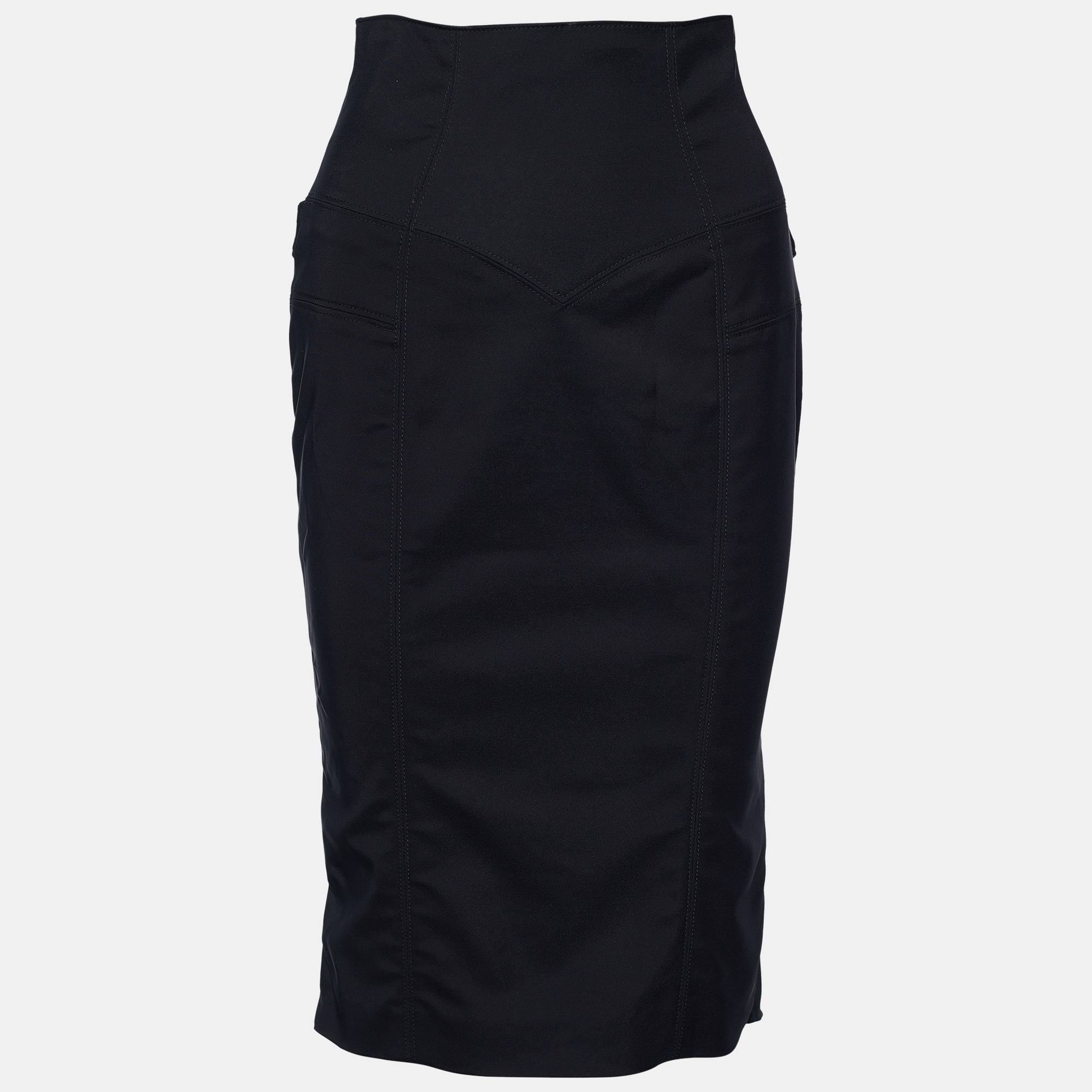 

Gucci Black Cady Ruched Belt Detail Knee-Length Skirt