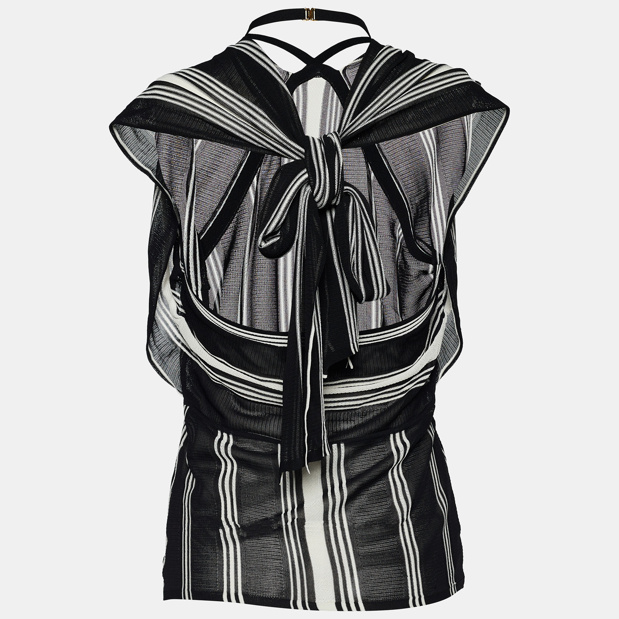 

Gucci Monochrome Striped Knit Halter Neck Sheer Top, Black