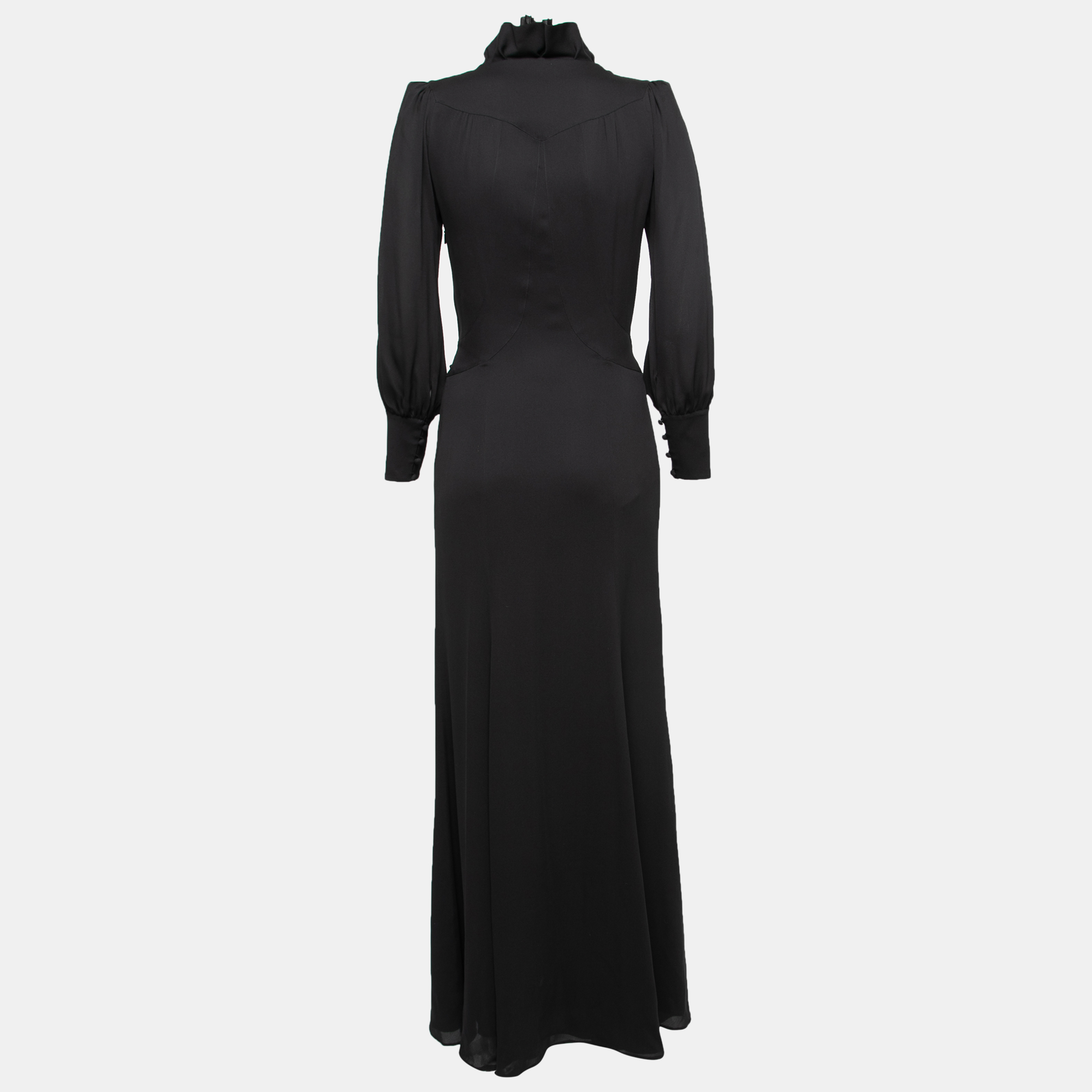 

Gucci Black Silk Pleated Neck Detail Belted Long Dress