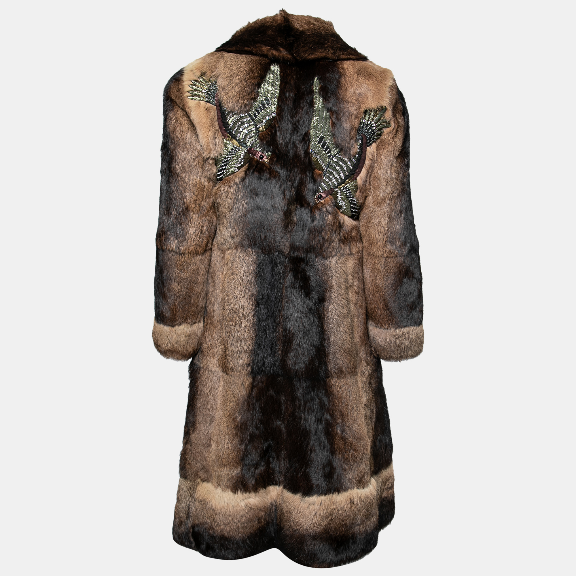 

Gucci Brown Two Toned Fur Bird Embroidered Embellished Coat