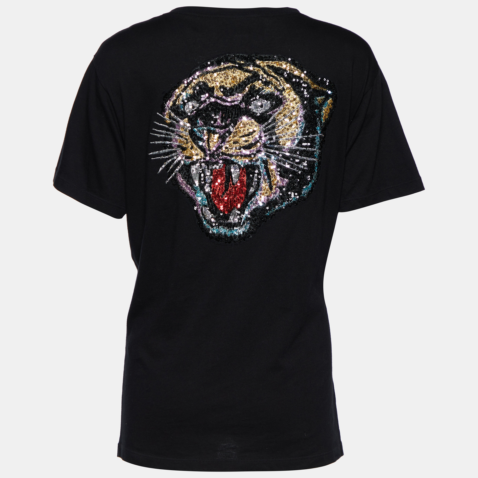 

Gucci Black Cotton Logo & Tiger Sequined Crew Neck T-Shirt