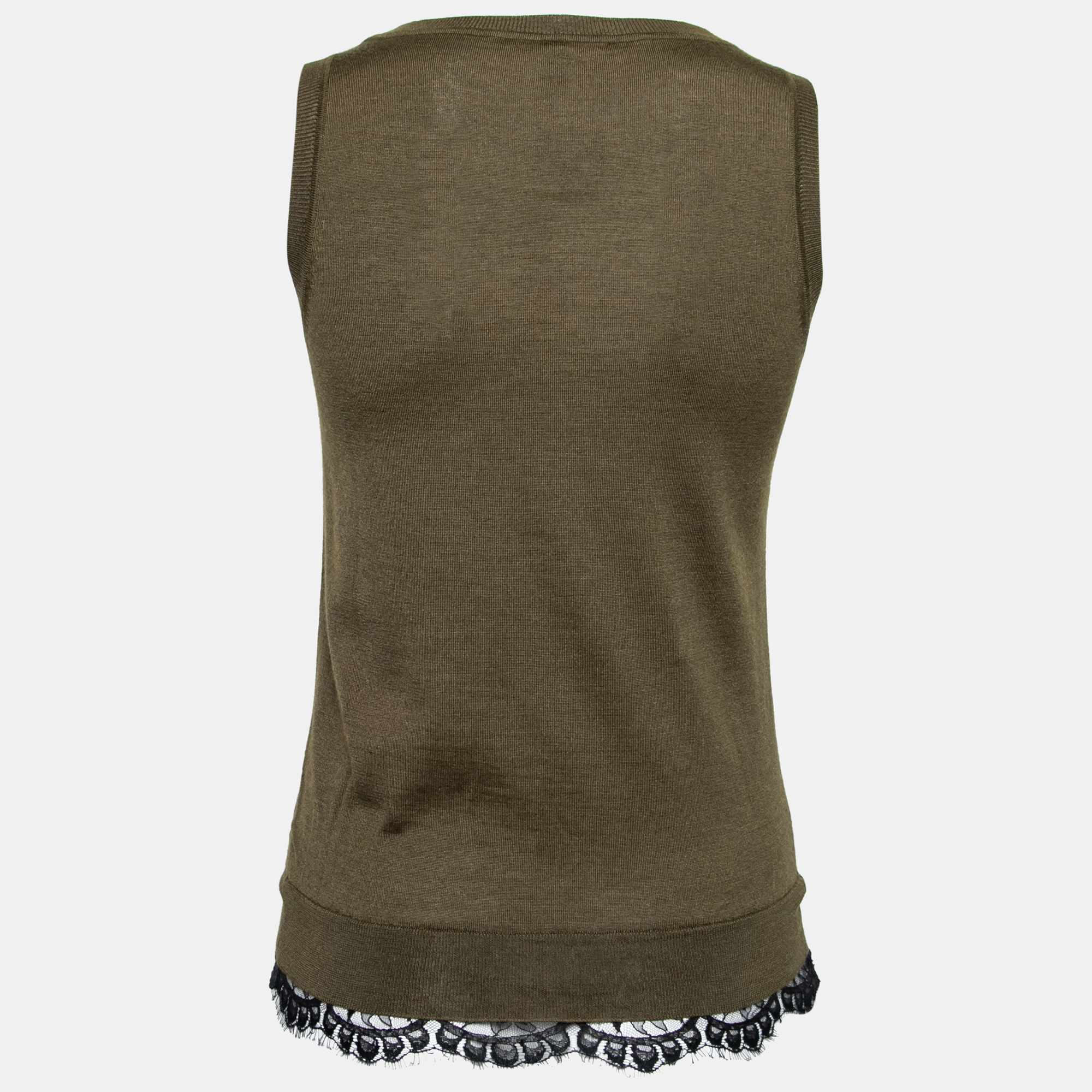 

Gucci Olive Green Knit Lace Trimmed Sleeveless Tank Top