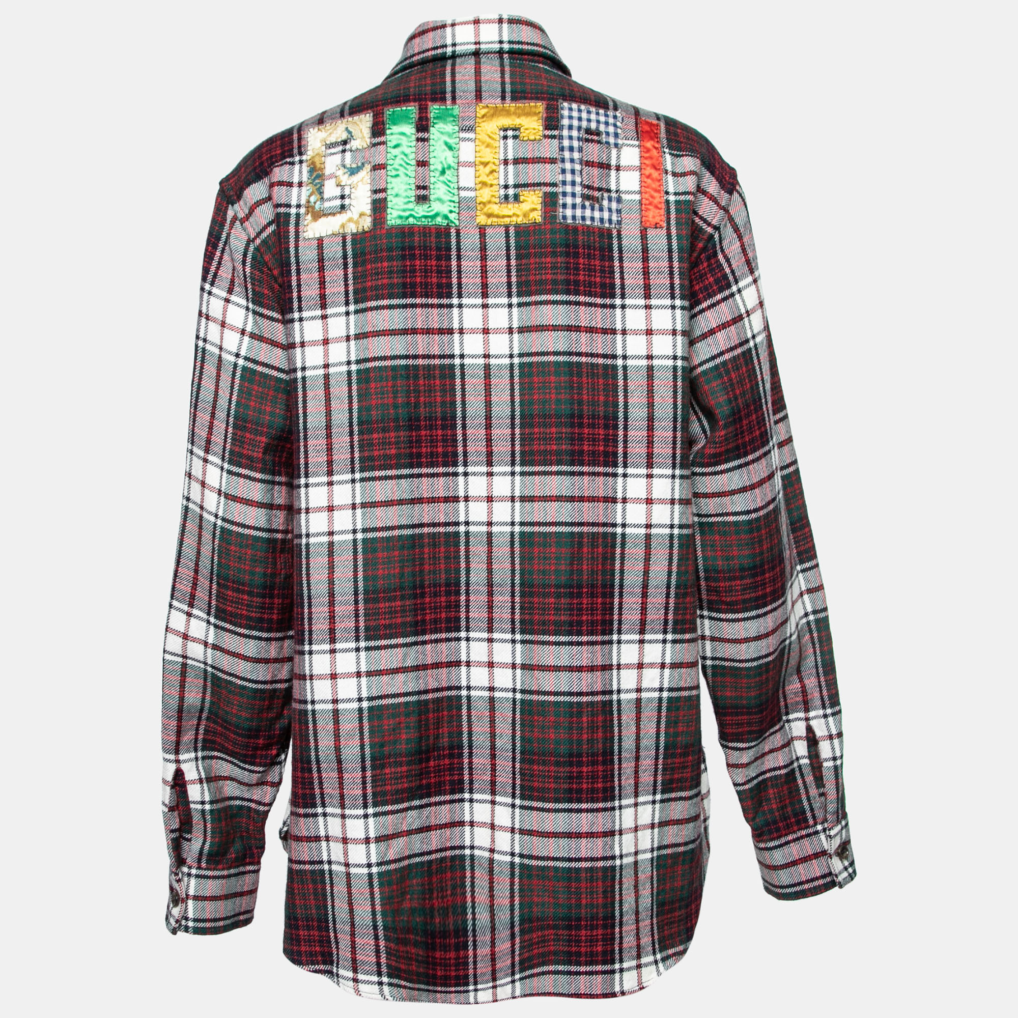 

Gucci Red Checked Flannel Logo Embroidered Button Front Shirt