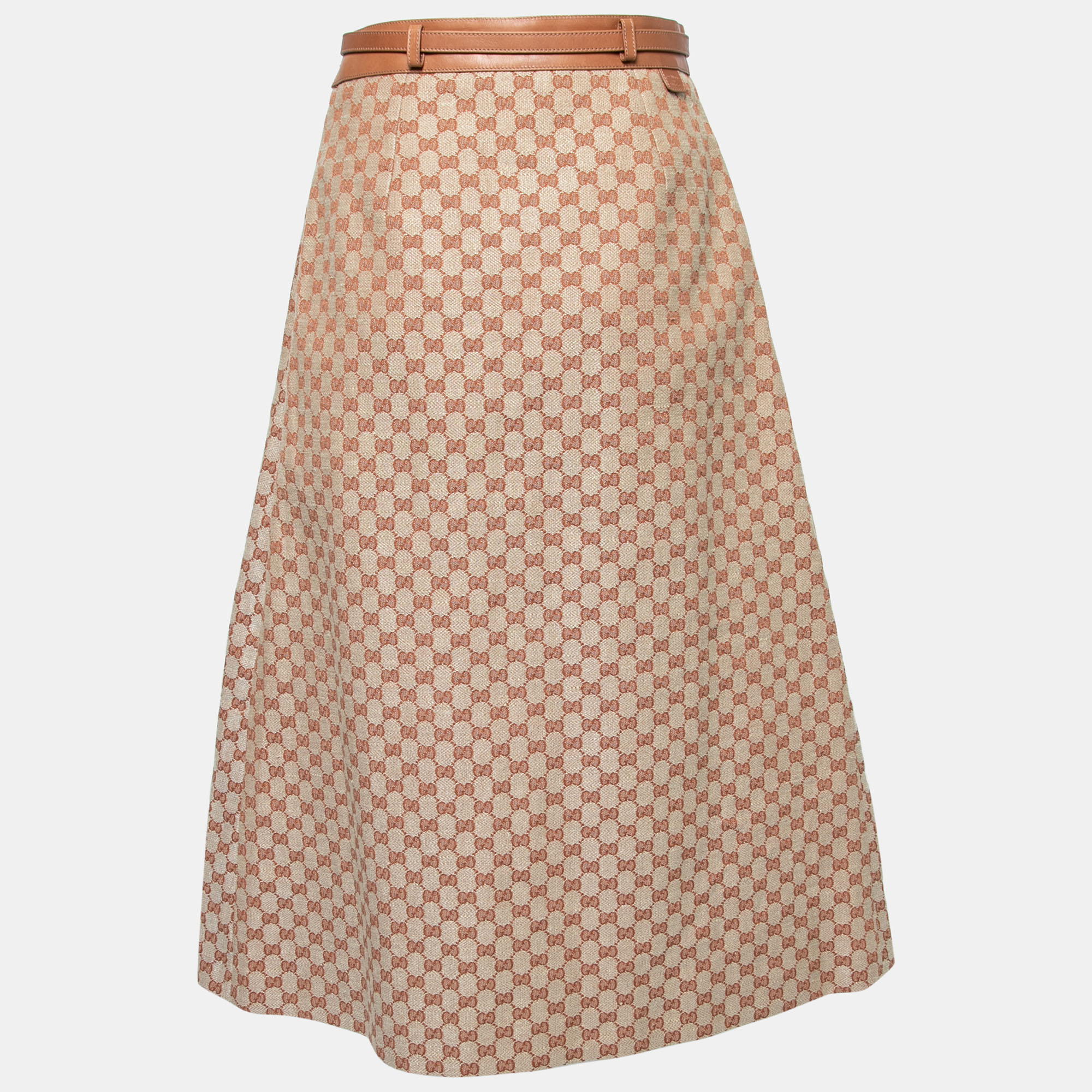 

Gucci Beige Linen Canvas Pleated Midi Skirt