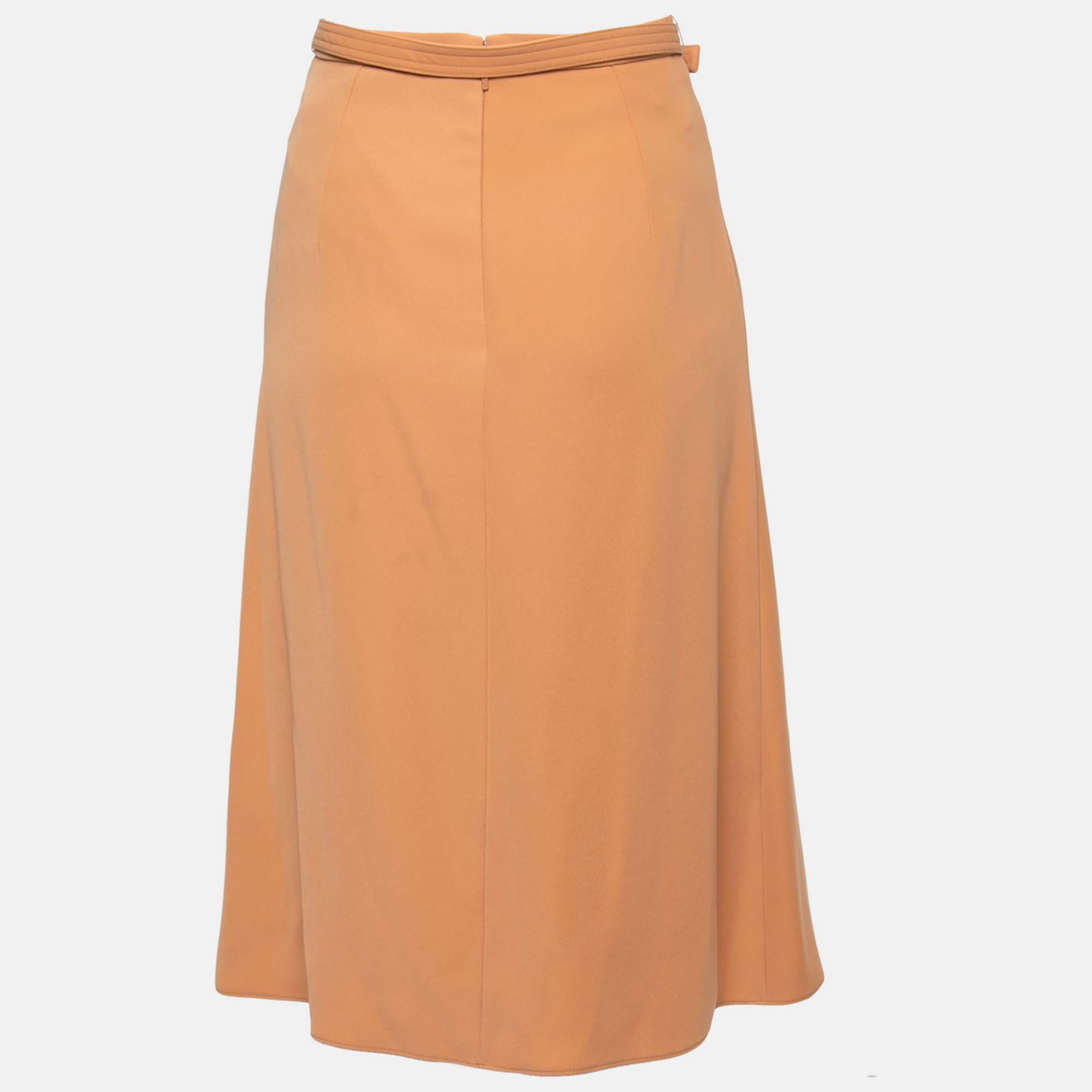 

Gucci Tan Crepe Pleat Detail Belted Midi Skirt