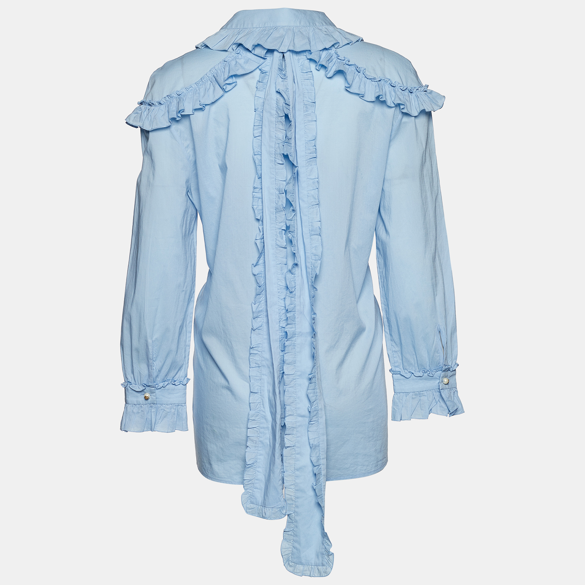 

Gucci Light Blue Cotton Ruffled Button Front Blouse