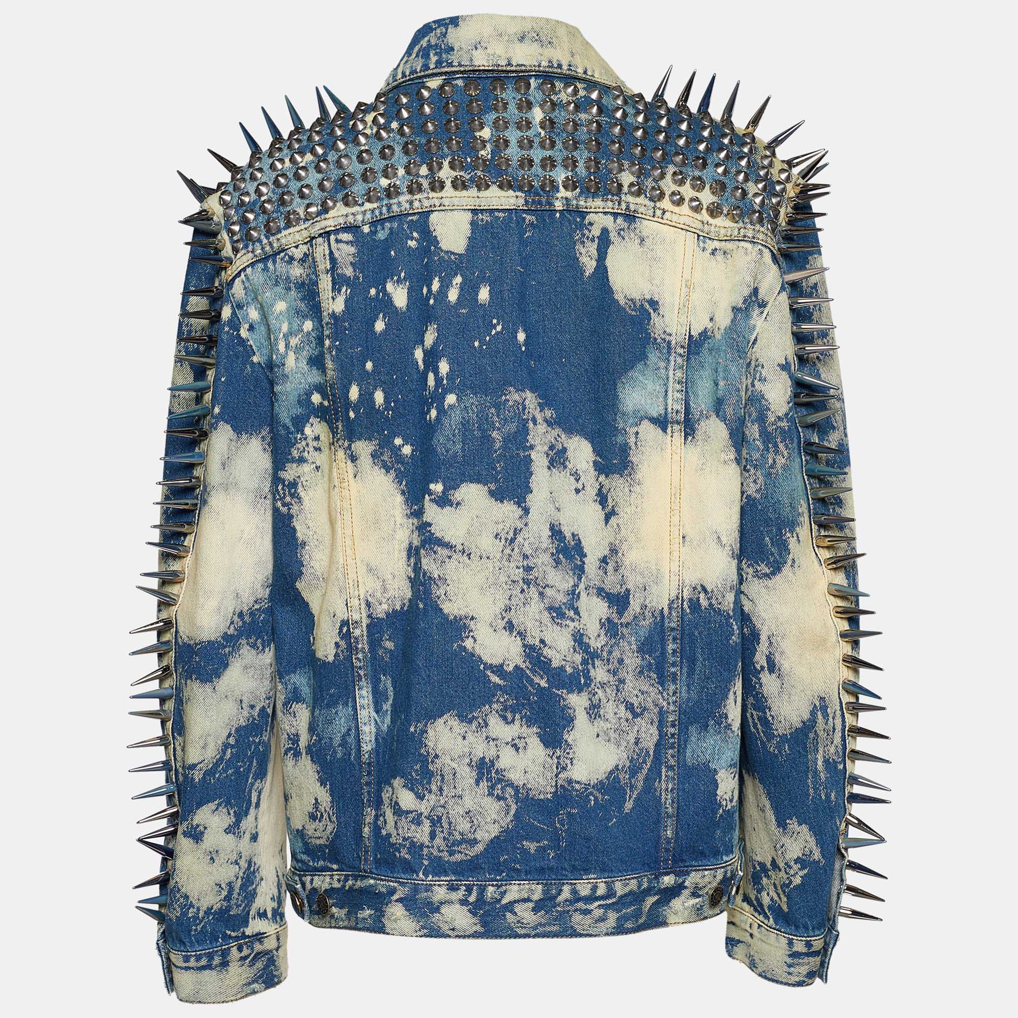 

Gucci Blue Acid Wash Denim Studded Denim Jacket