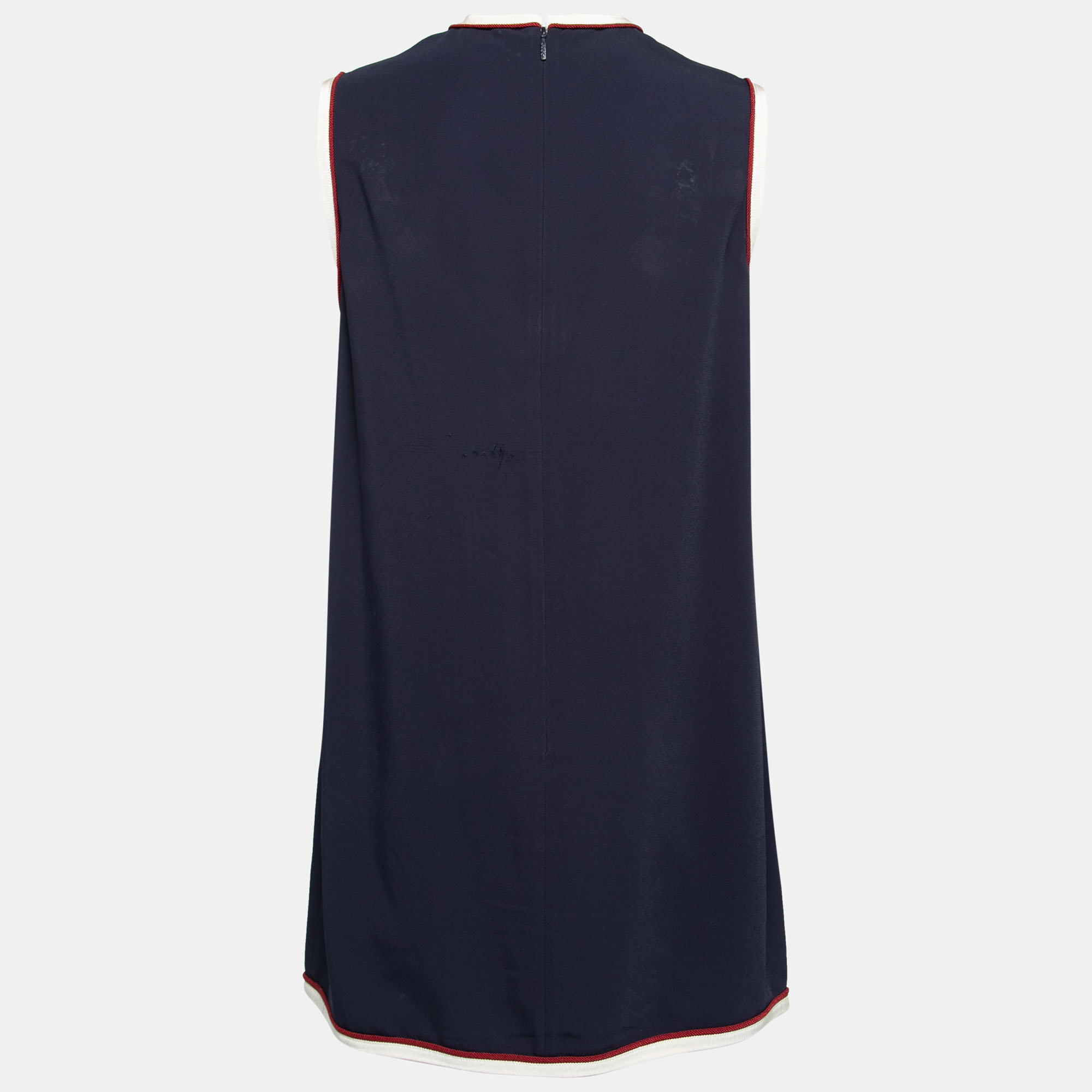 

Gucci Navy Blue Crepe Contrast Trim Shift Dress