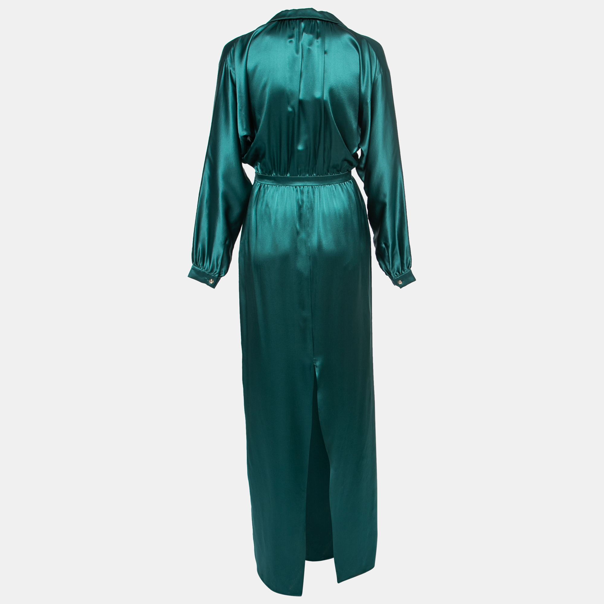 

Gucci Green Silk Satin Draped Maxi Dress