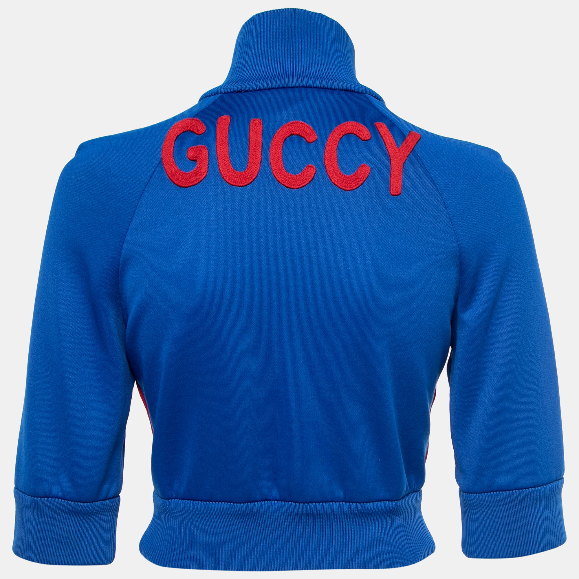 

Gucci Blue Knit Guccy-Embroidered Cropped Zip-Front Jacket