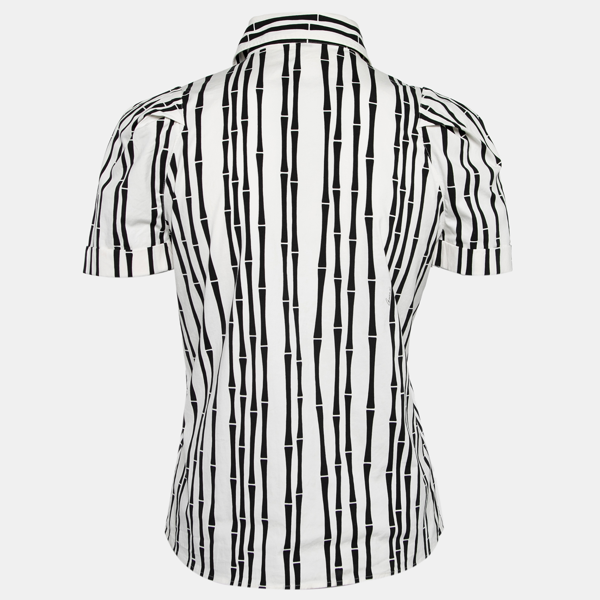 

Gucci White Striped Printed Cotton Bow-Button Detail Shirt