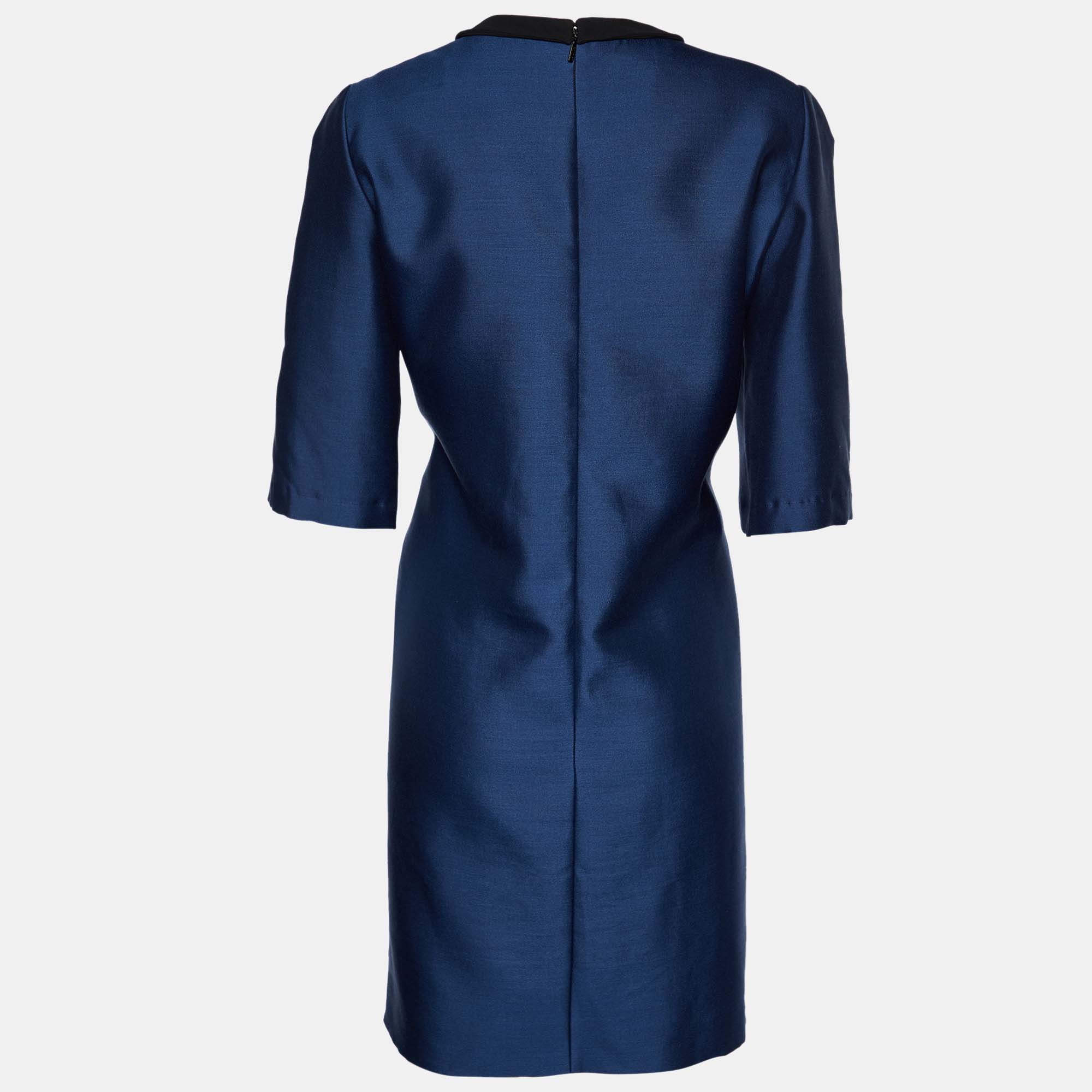 

Gucci Teal Blue Embellished Wool & Silk Shift Dress