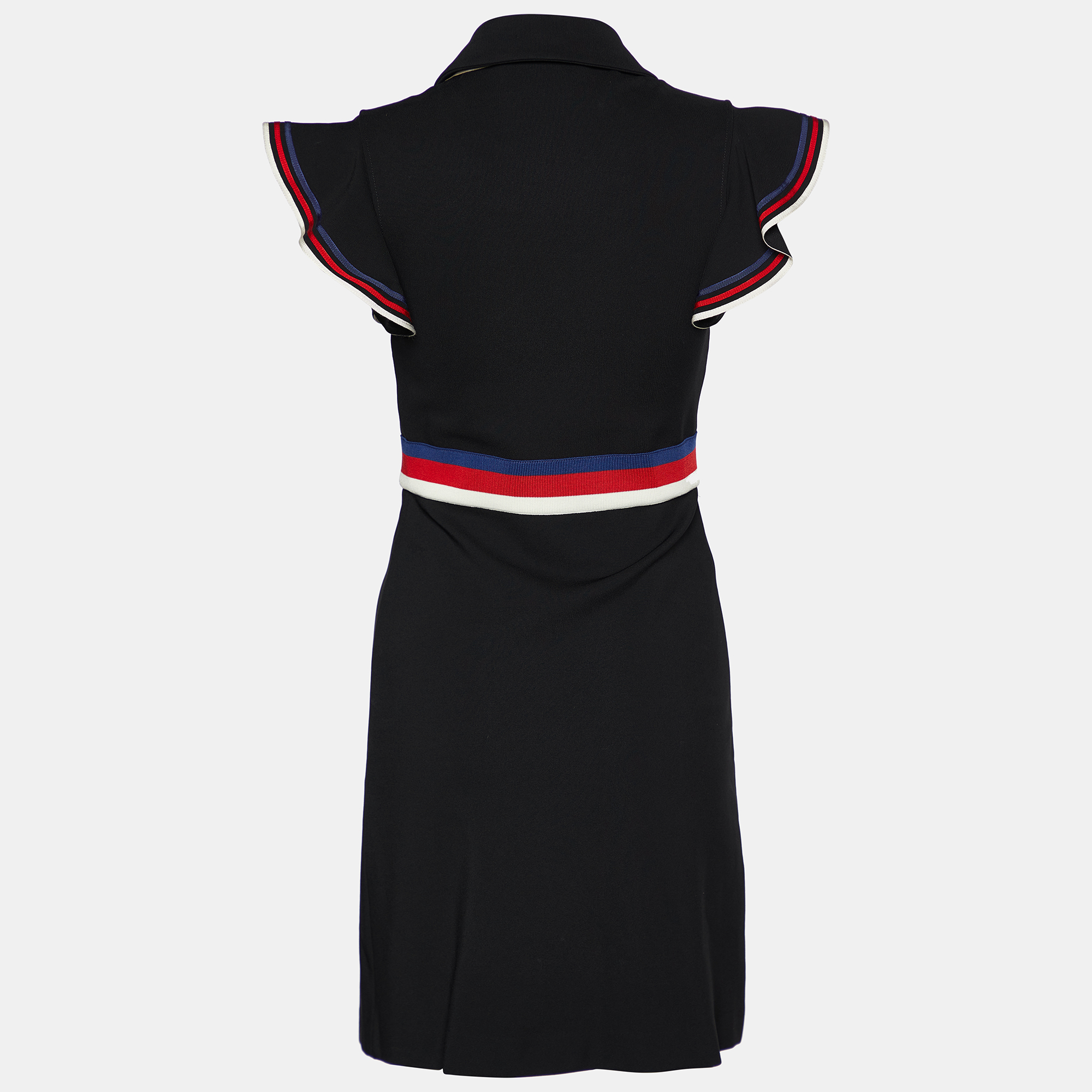 

Gucci Black Jersey Web Stripe Ruffle Detail Mini Dress