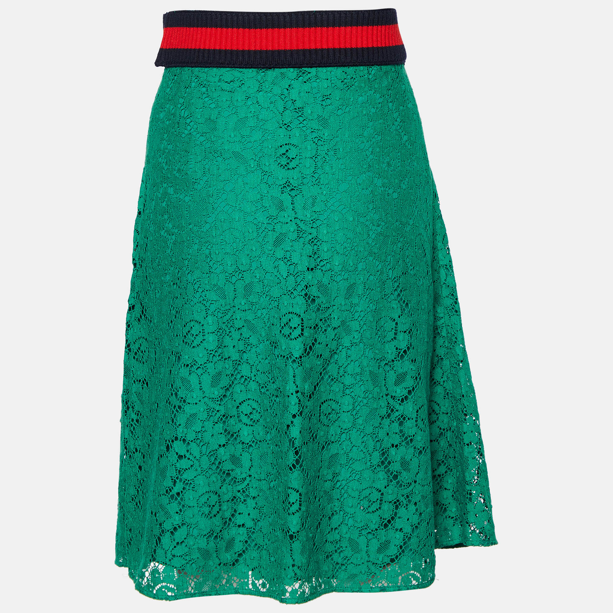 

Gucci Green Lace Ribbed Web Stripe Lace Skirt