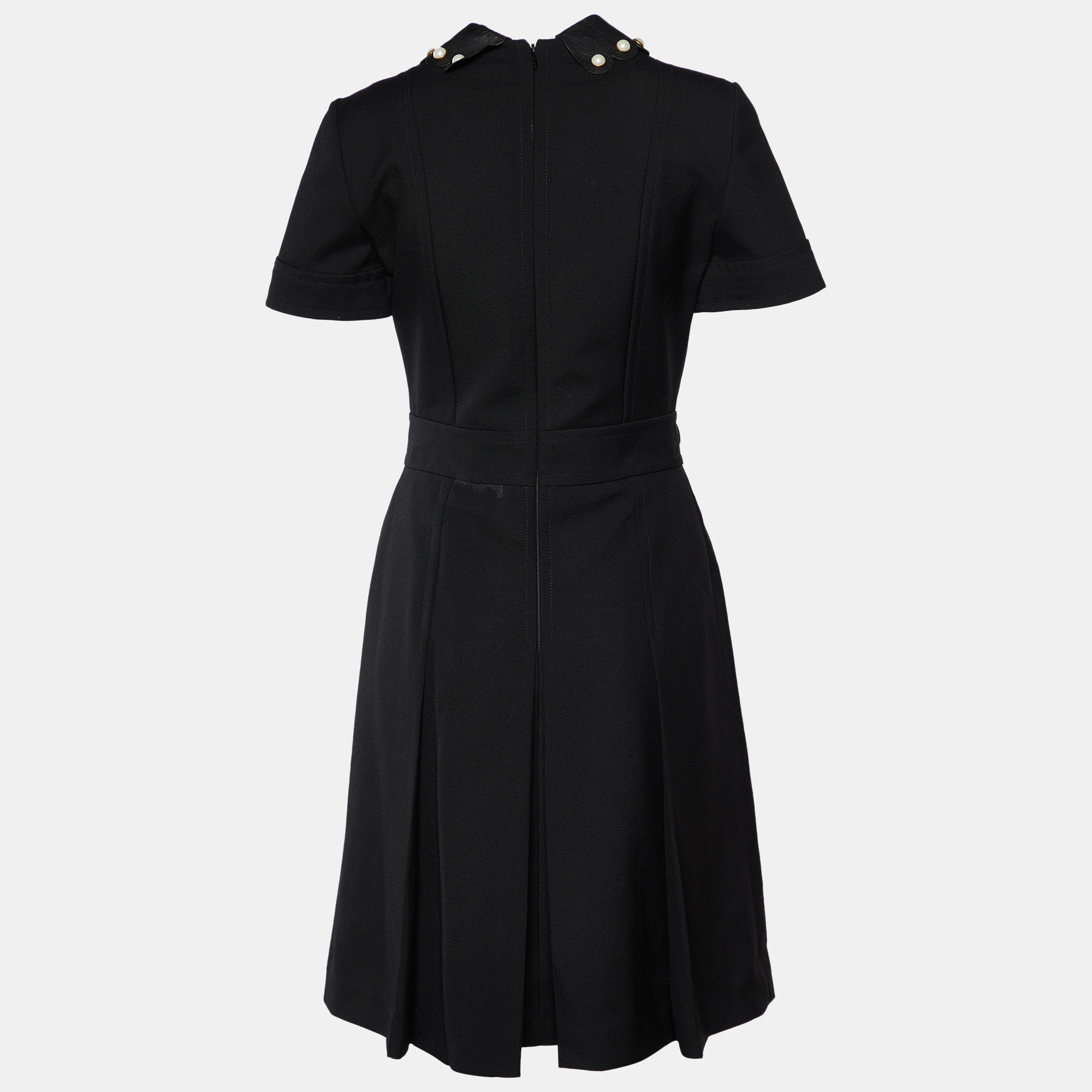 

Gucci Black Wool Contrast Detail Pleated Midi Dress