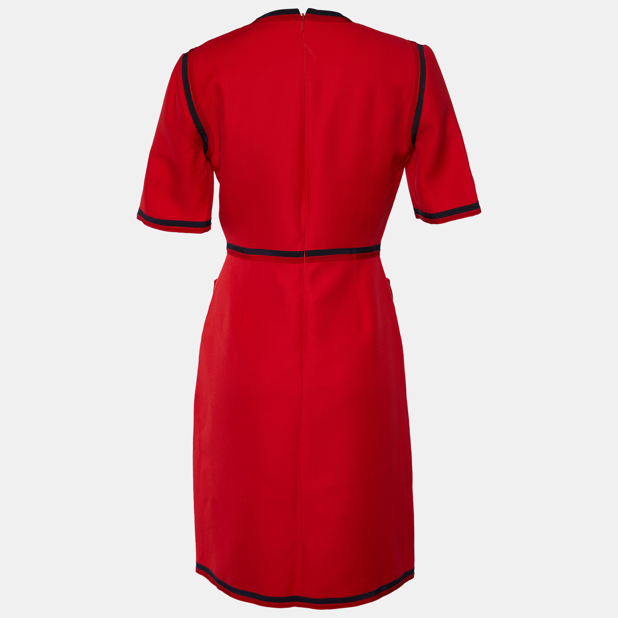 

Gucci Red Wool & Silk Web Trim Detail Midi Dress