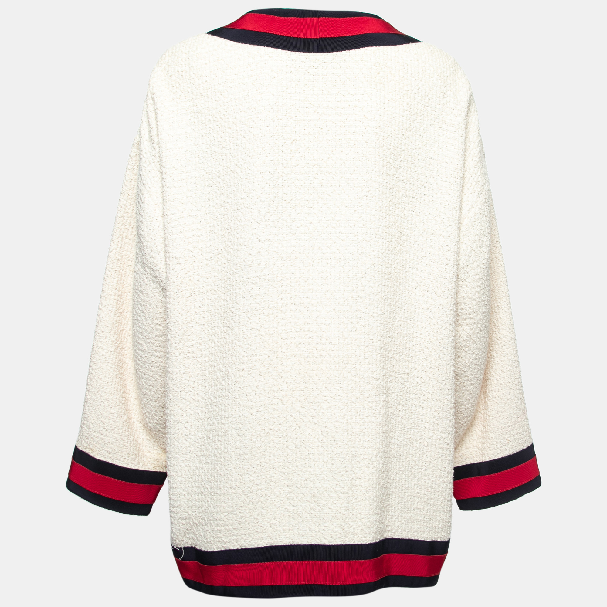 

Gucci Cream Tweed Web Ribbon Trim Oversized Cardigan Jacket