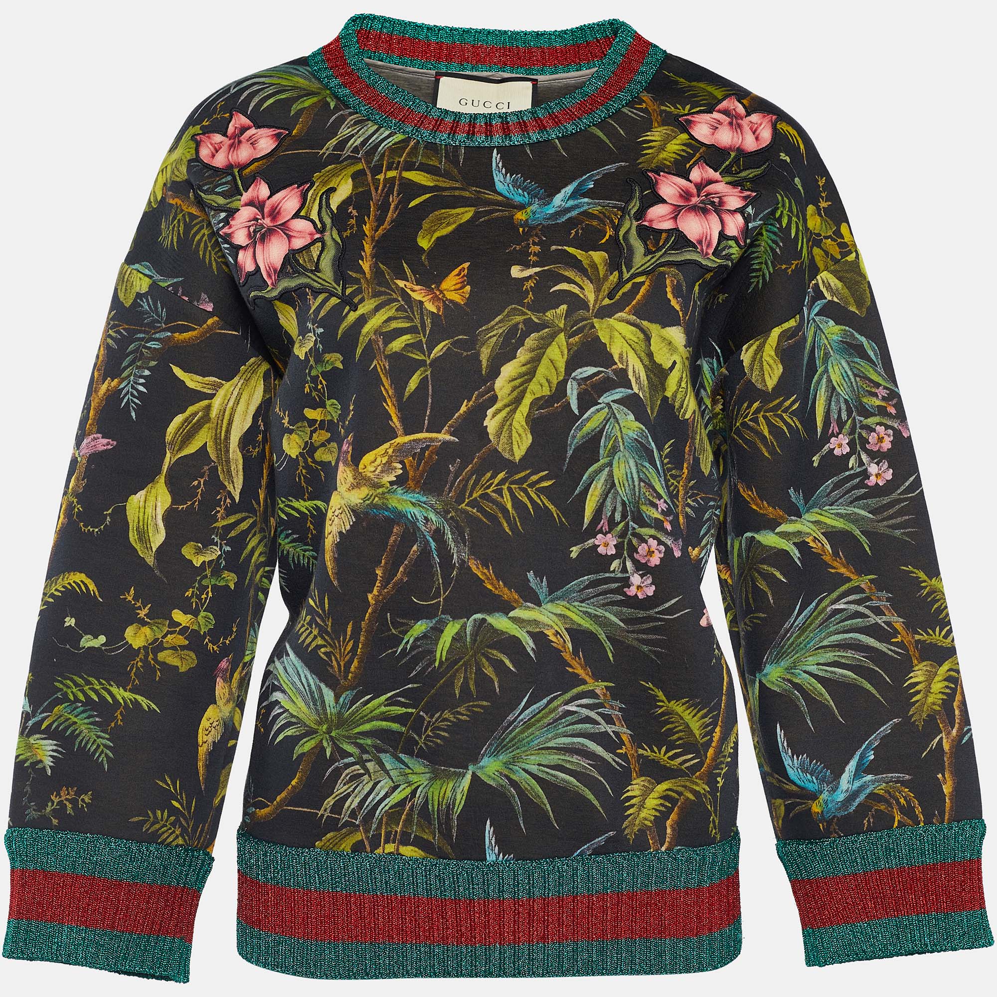 Pre-owned Gucci Black Jungle Print Neoprene Sweatshirt M
