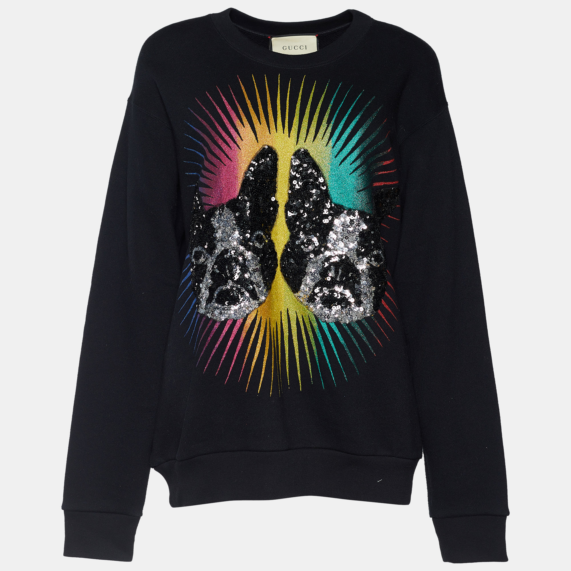 Pre-owned Gucci Black Knit Sequined Bosco & Orso Sweatshirt S