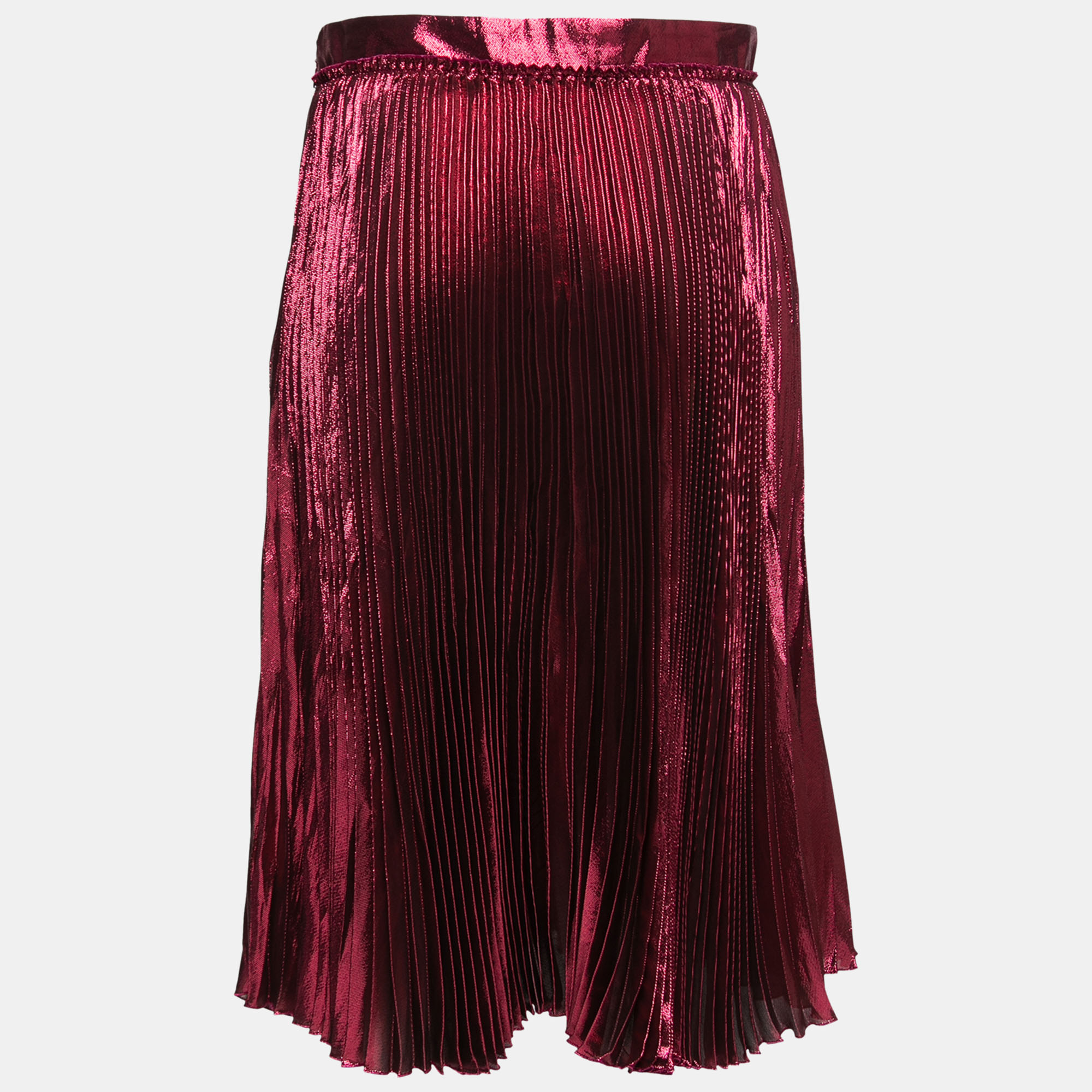 

Gucci Magenta Pink Lame Silk Pleated Midi Skirt