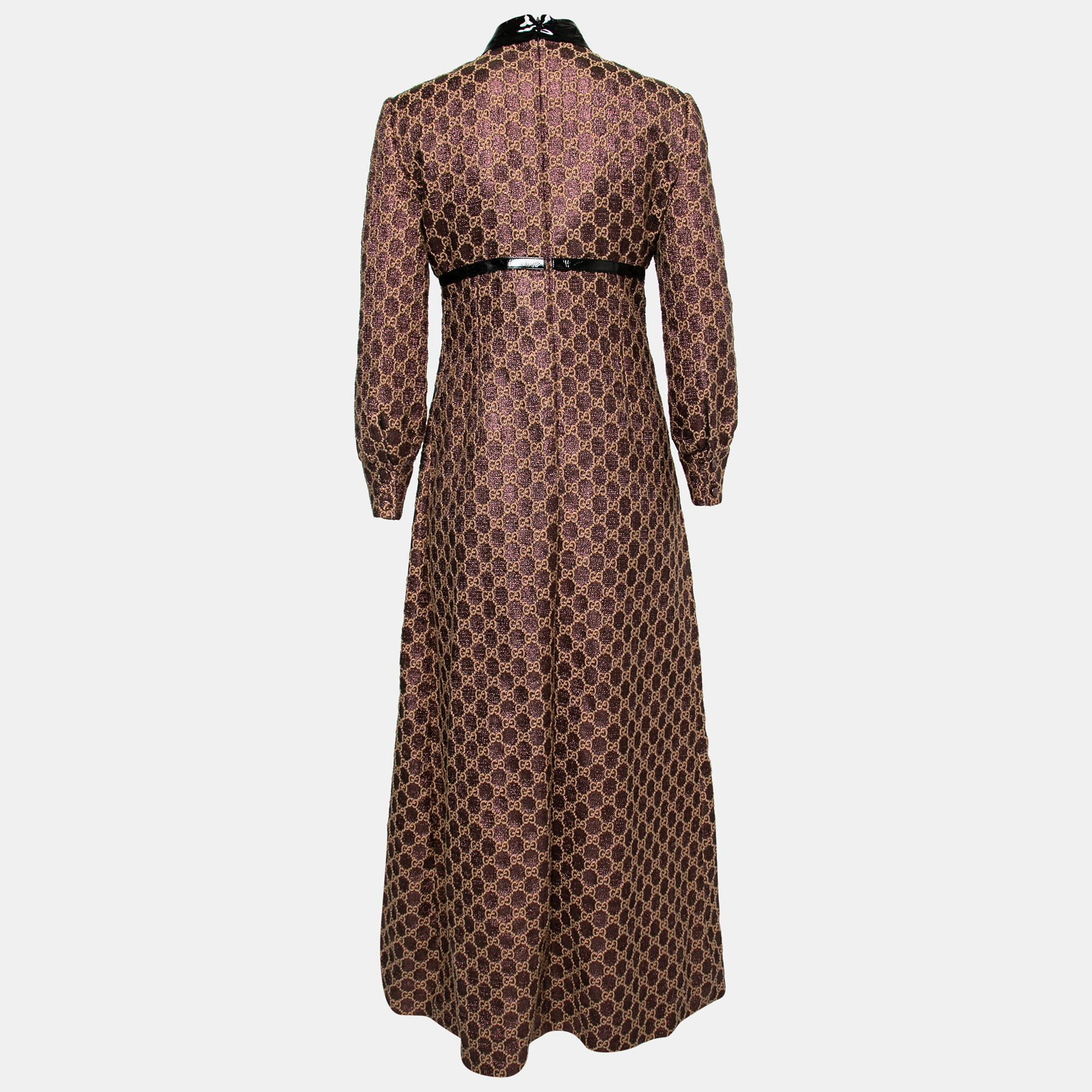 

Gucci Burgundy Logo Lurex Jacquard Cut-Out Detail Pleated Dress