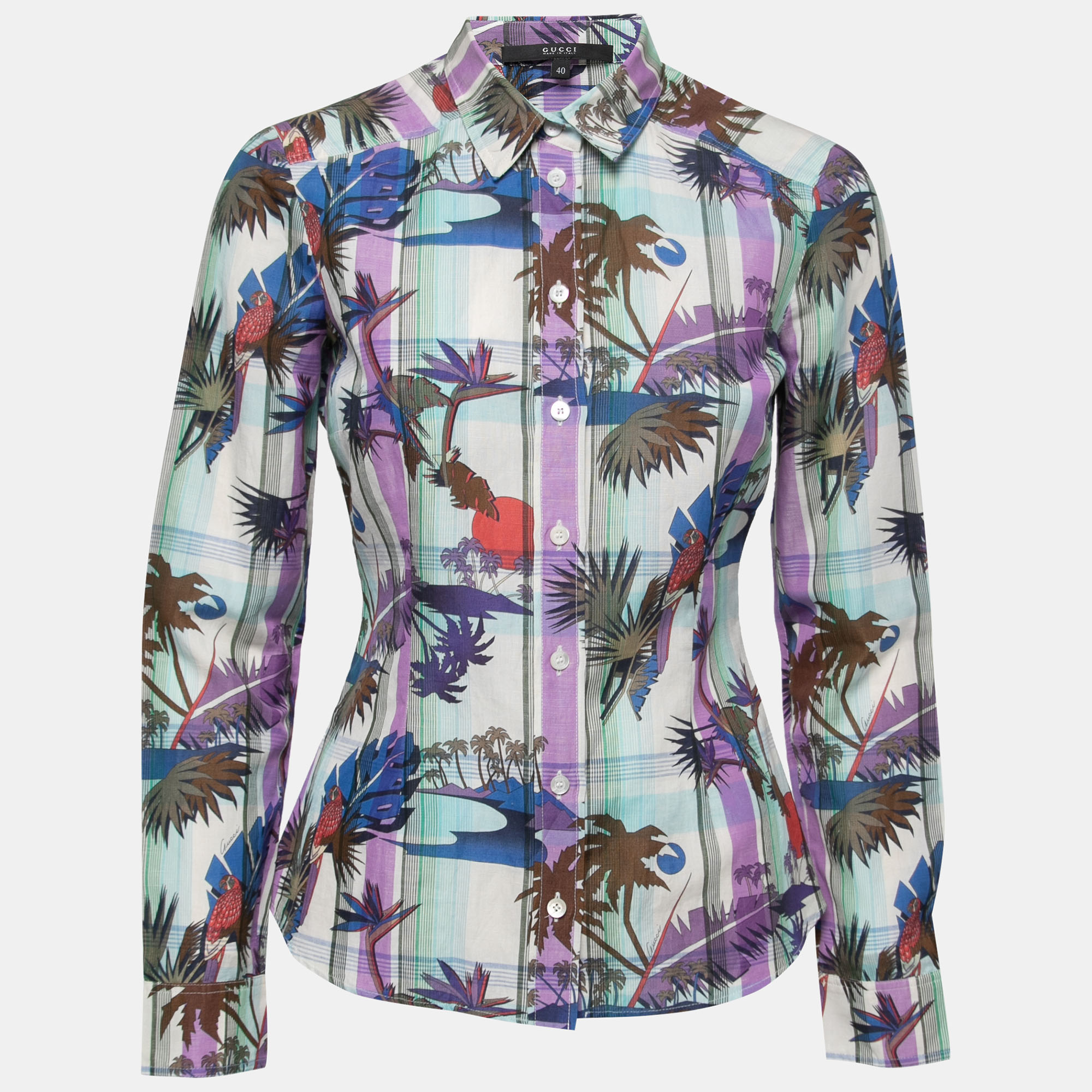 Pre Owned Gucci Multicolour Printed Linen Button Front Shirt S
