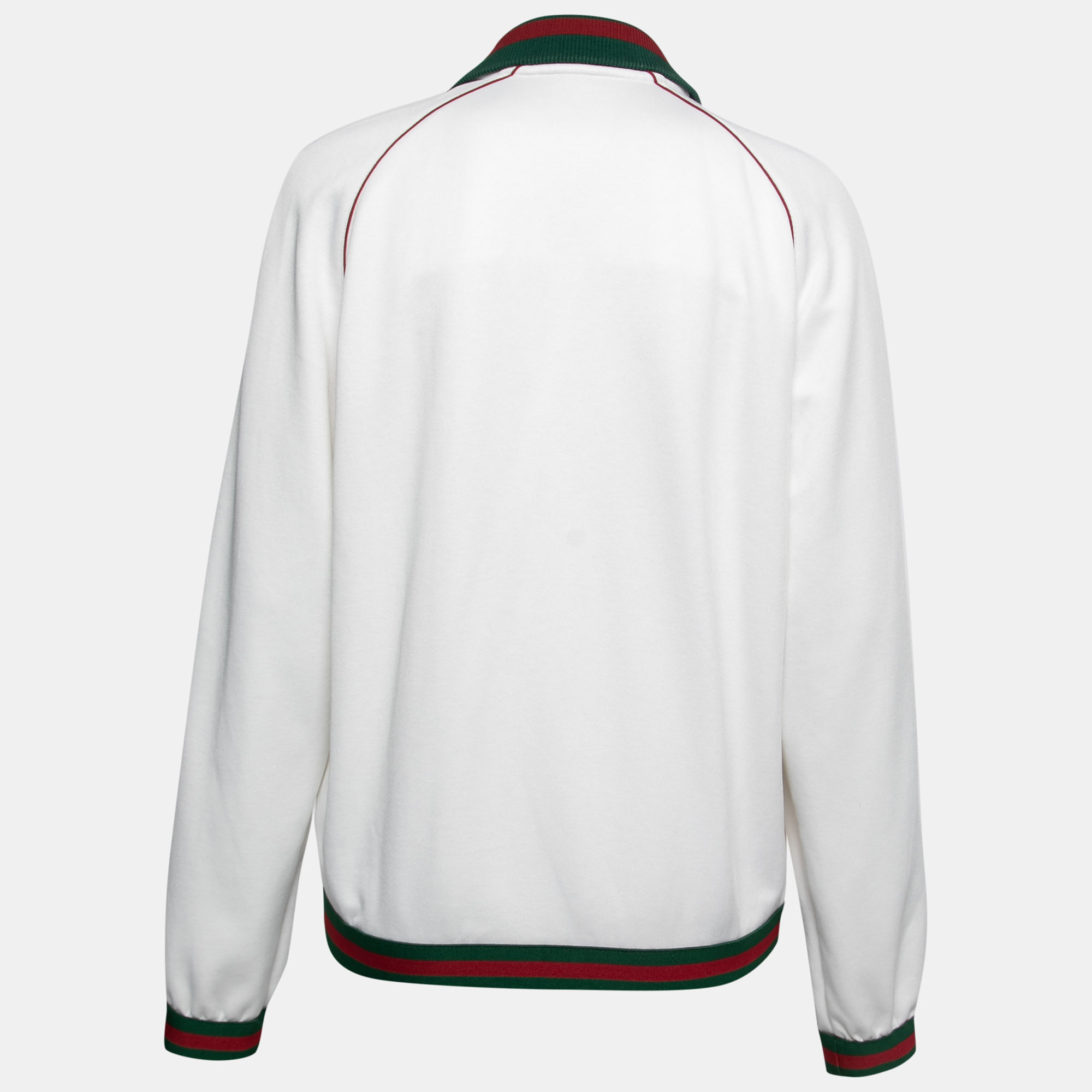 

Gucci White Jersey Web Stripe Rib Knit Trimmed Zip Front Jacket