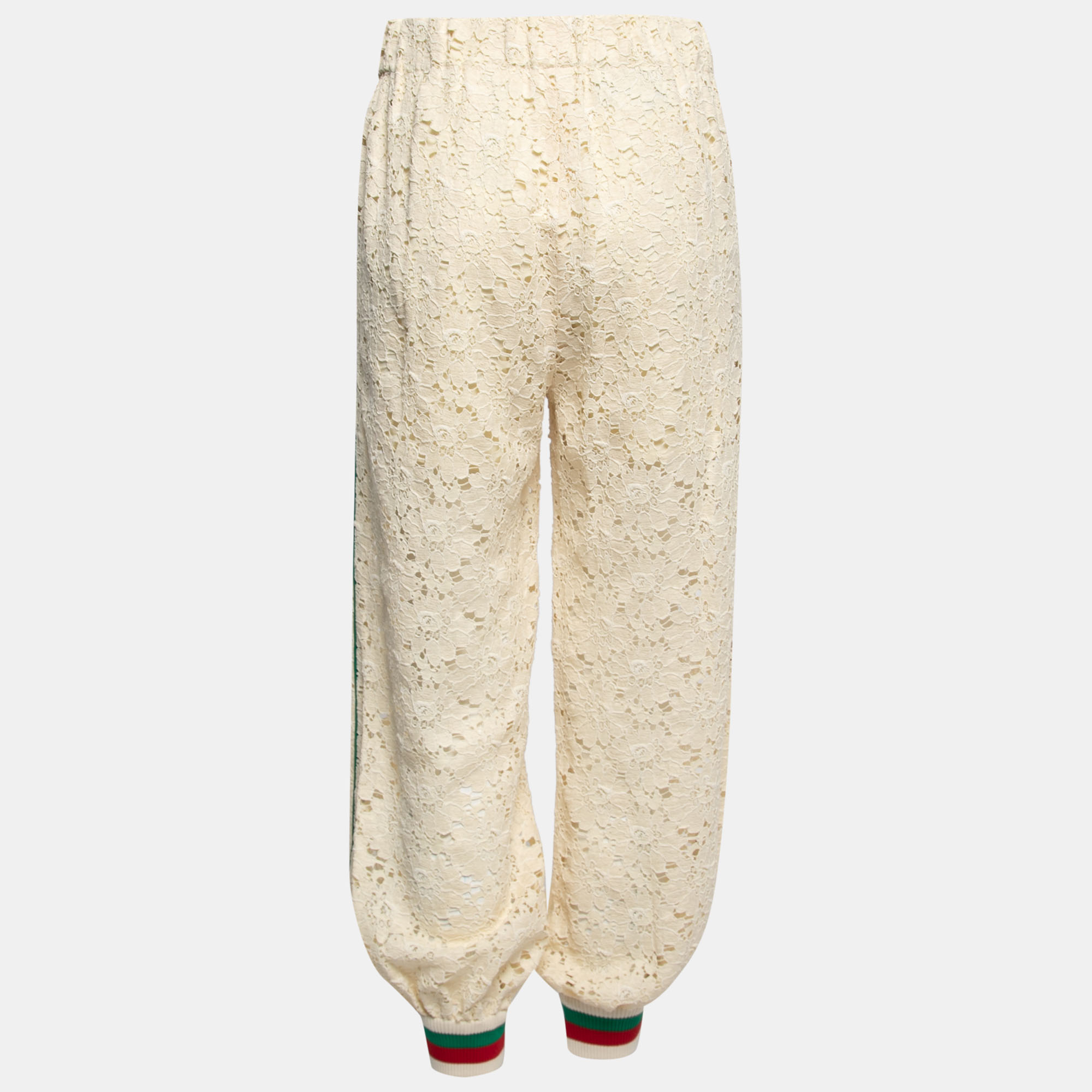 

Gucci Cream Lace Web Stripe Rib Knit Trimmed Joggers