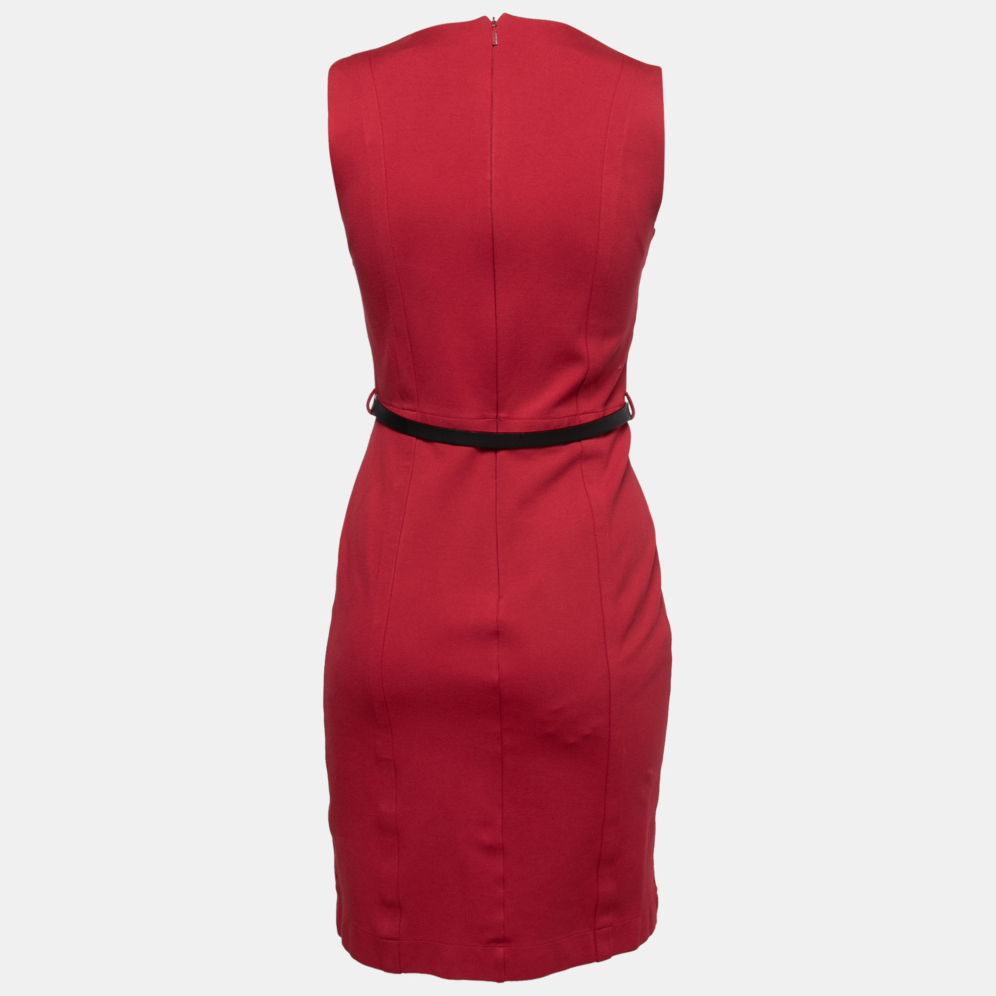 

Gucci Red Stretch Knit Belted Bodycon Midi Dress