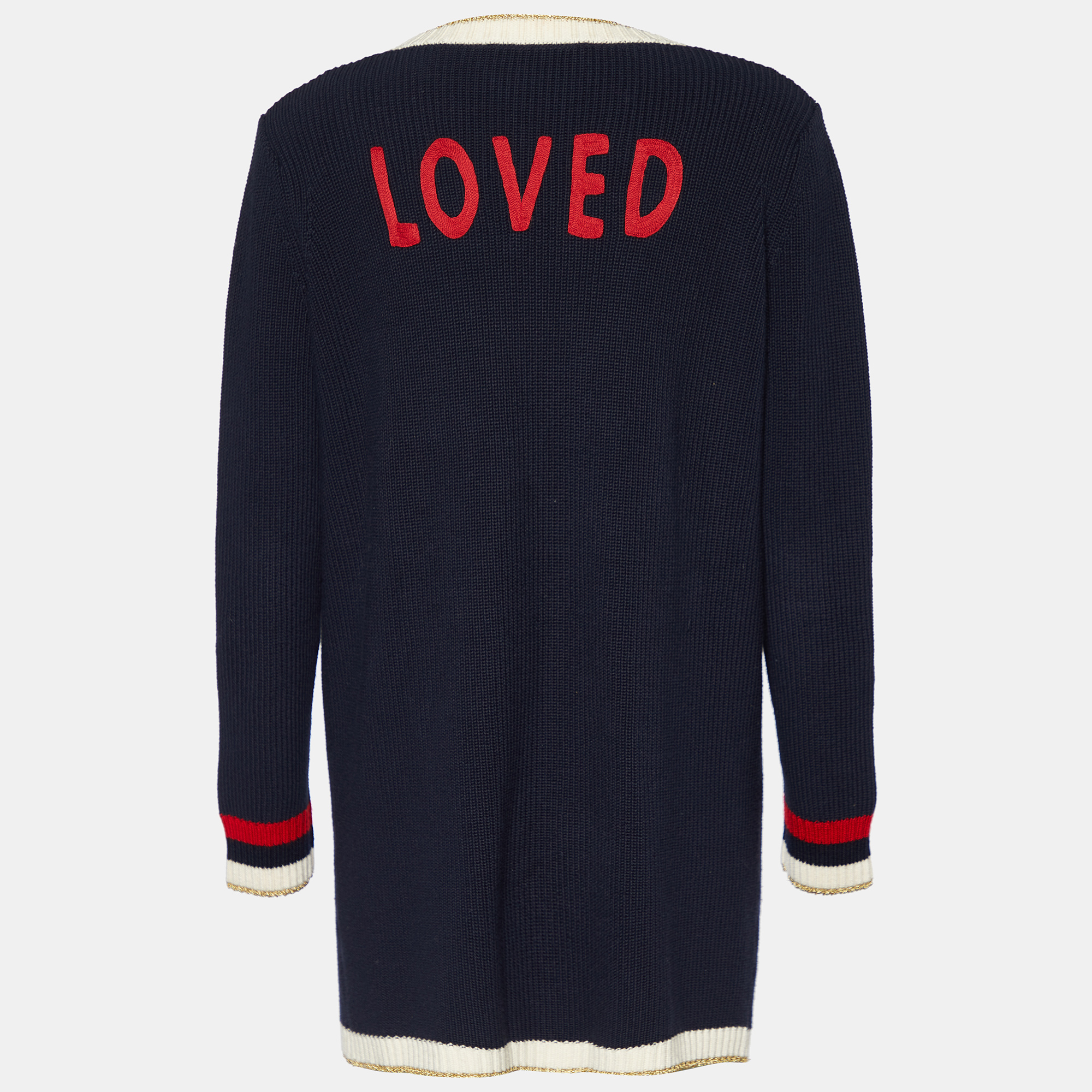 

Gucci Navy Blue Cotton Knit Embroidery Detail Cardigan