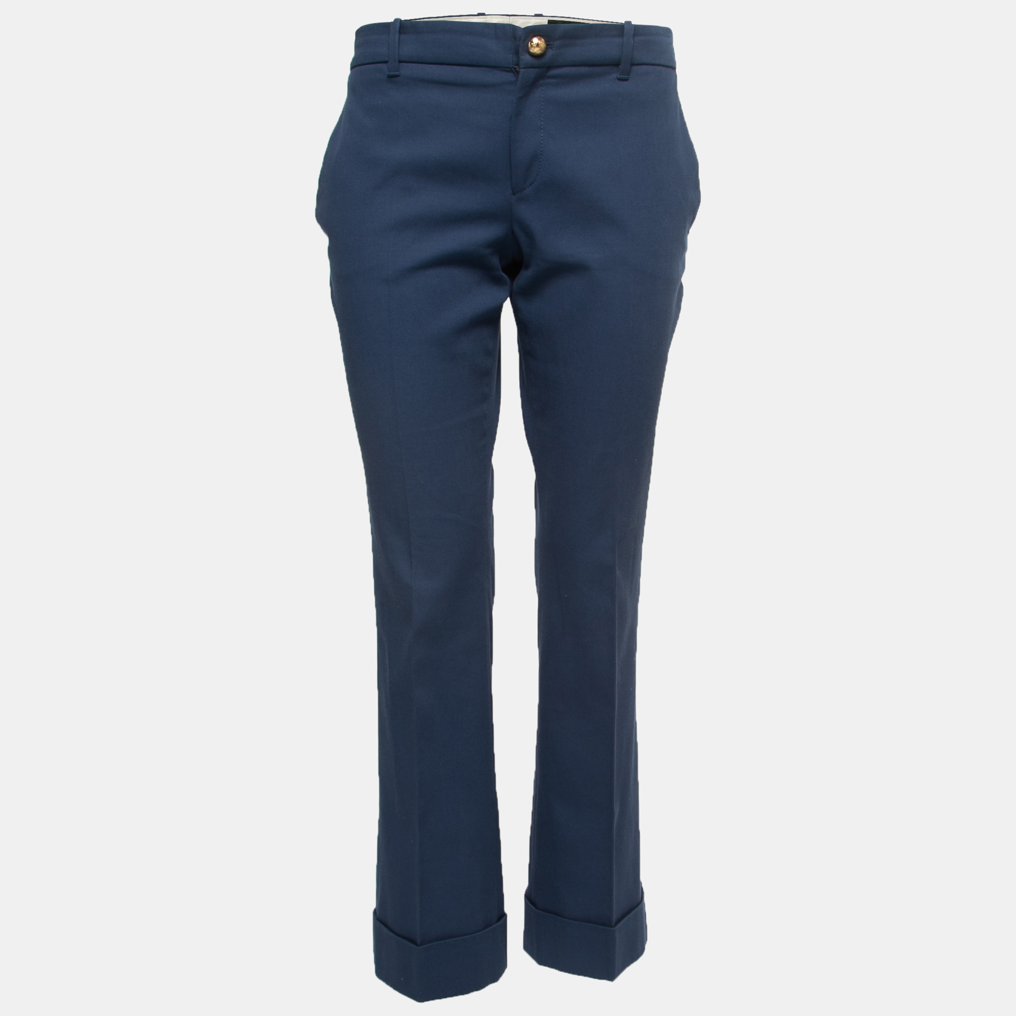 Pre Owned Gucci Blue Cotton Tapered Trousers M