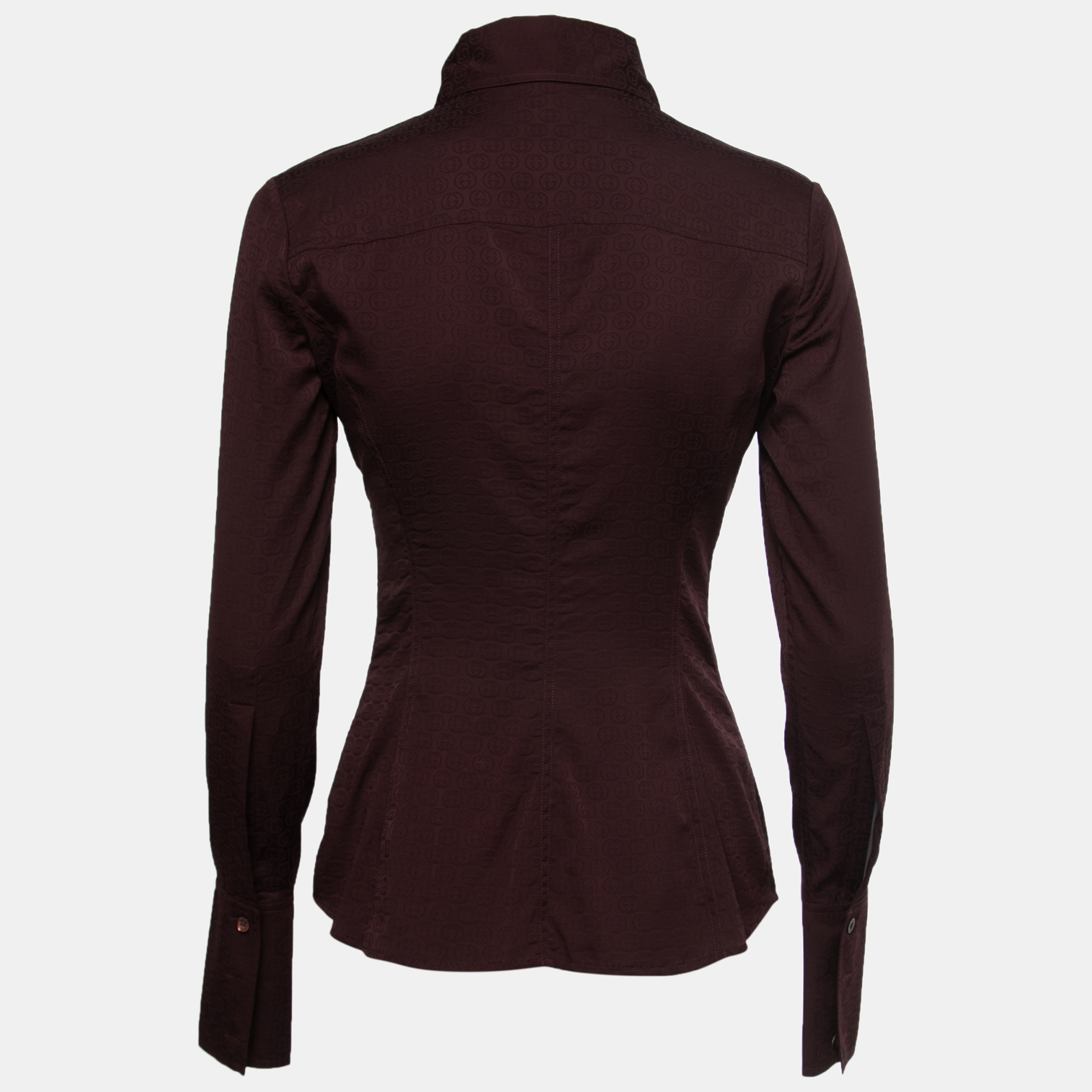 

Gucci Burgundy Logo Jacquard Silk Button-Front Shirt