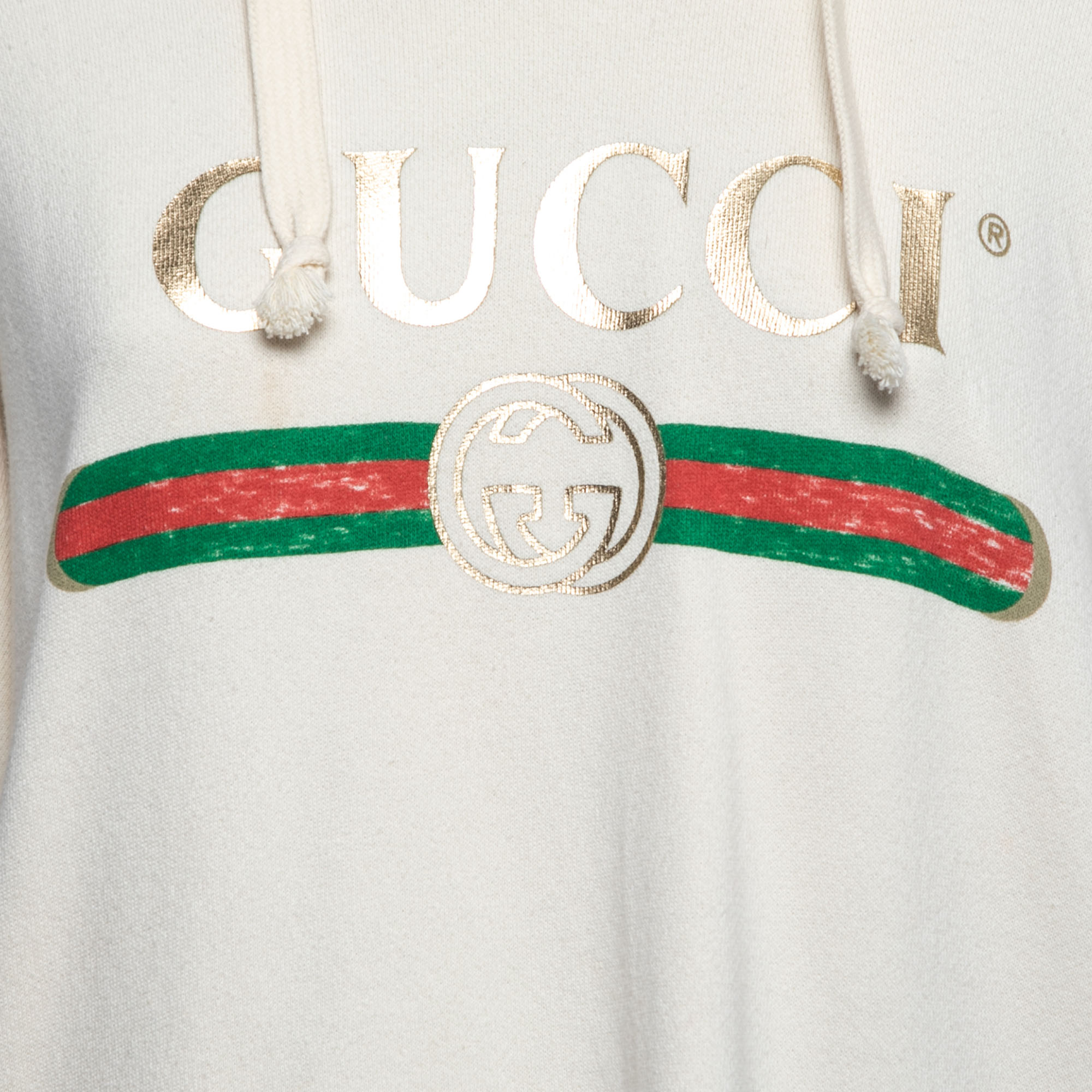 Gucci Cream Cotton Blind for Love Dogs Embroidered Hooded Sweatshirt M 