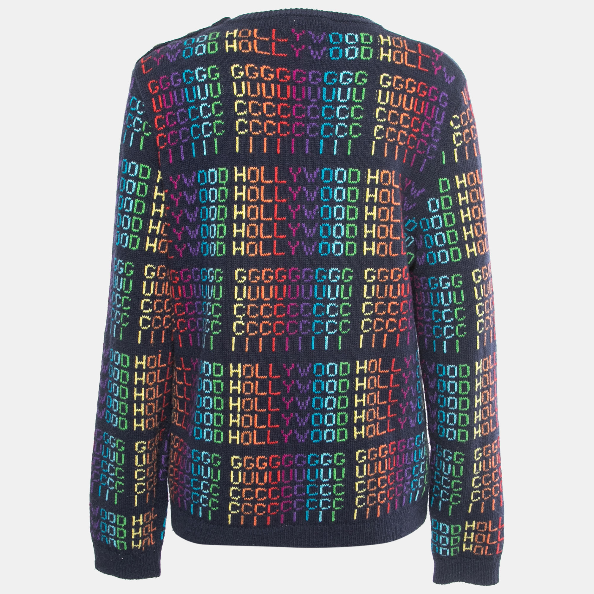 Gucci Navy Blue Multicolor Hollywood Patterned Wool Sweater M 