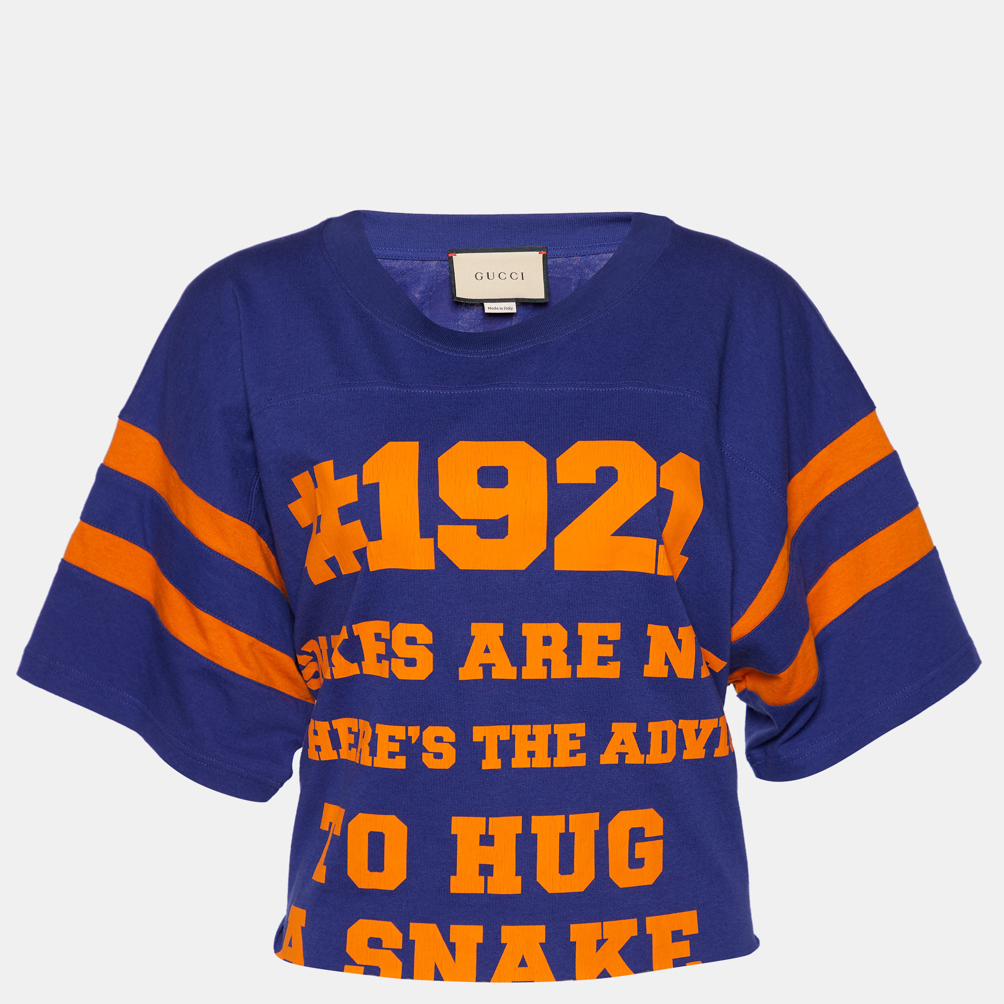 Pre Owned Gucci Blue 1921 L'aveugle Par Amour Printed Cotton Crop Top XS