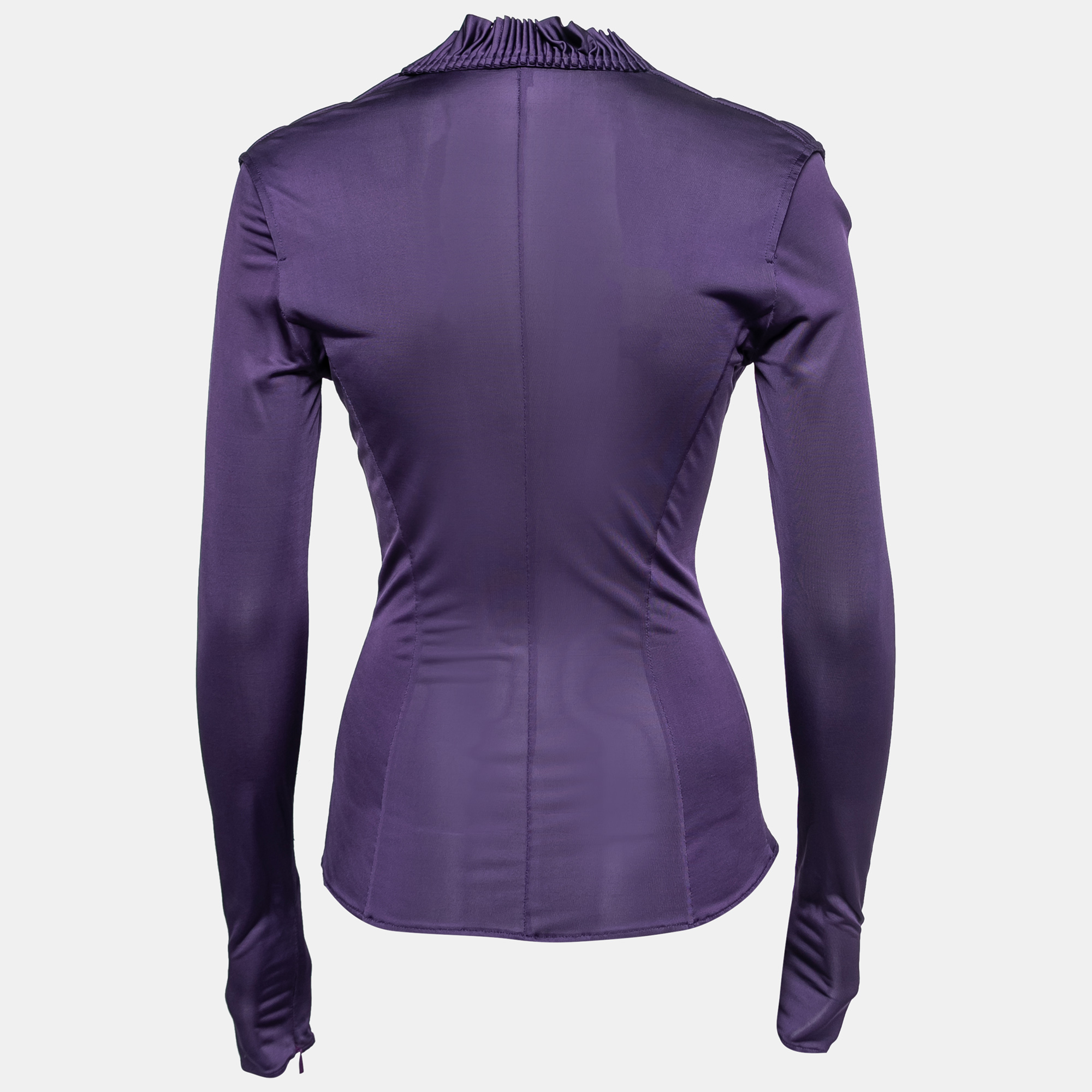 

Gucci Purple Silk Knit Gathered Detail Long Sleeve Lightweight Jacket