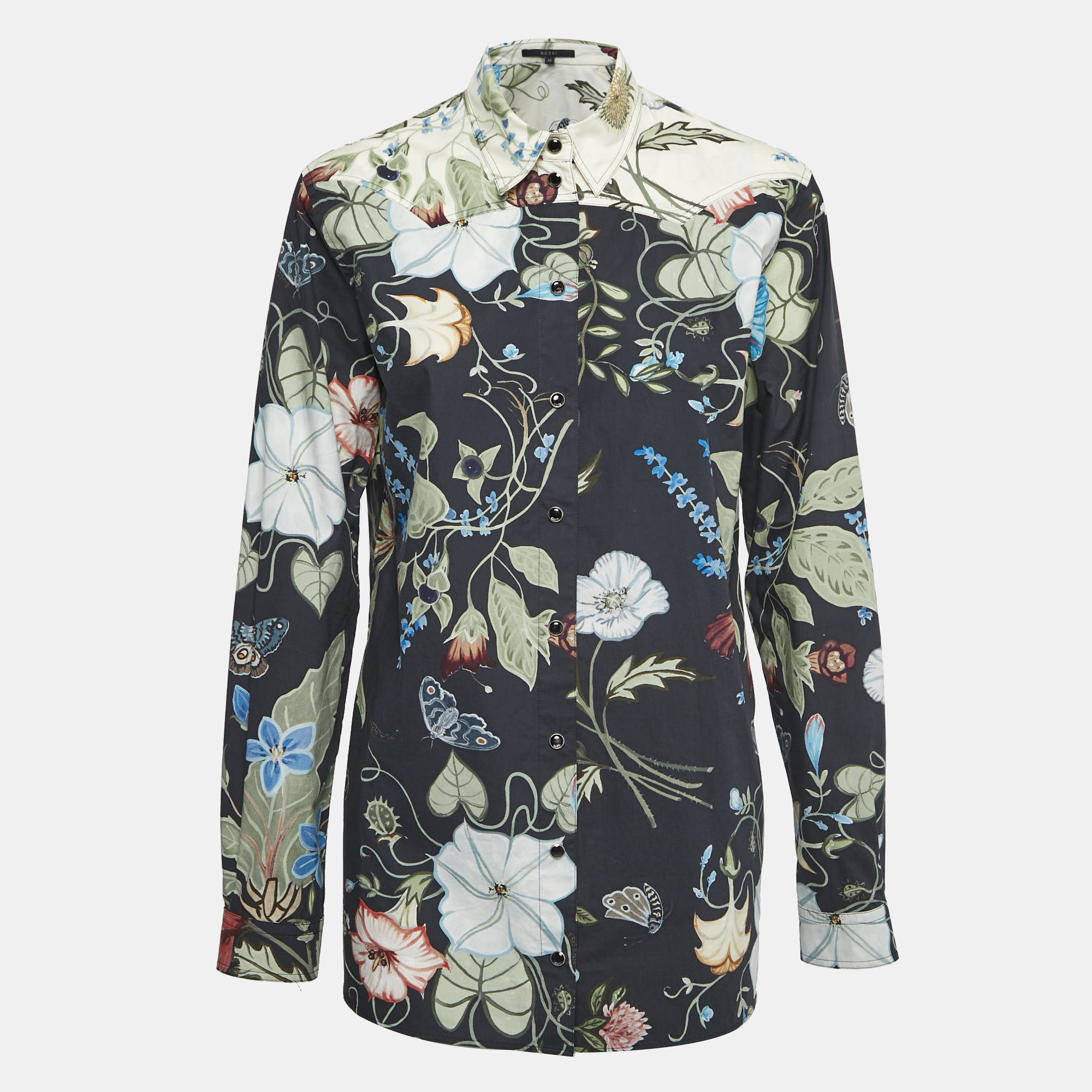 Pre-owned Gucci Black Floral Printed Cotton Shirt L