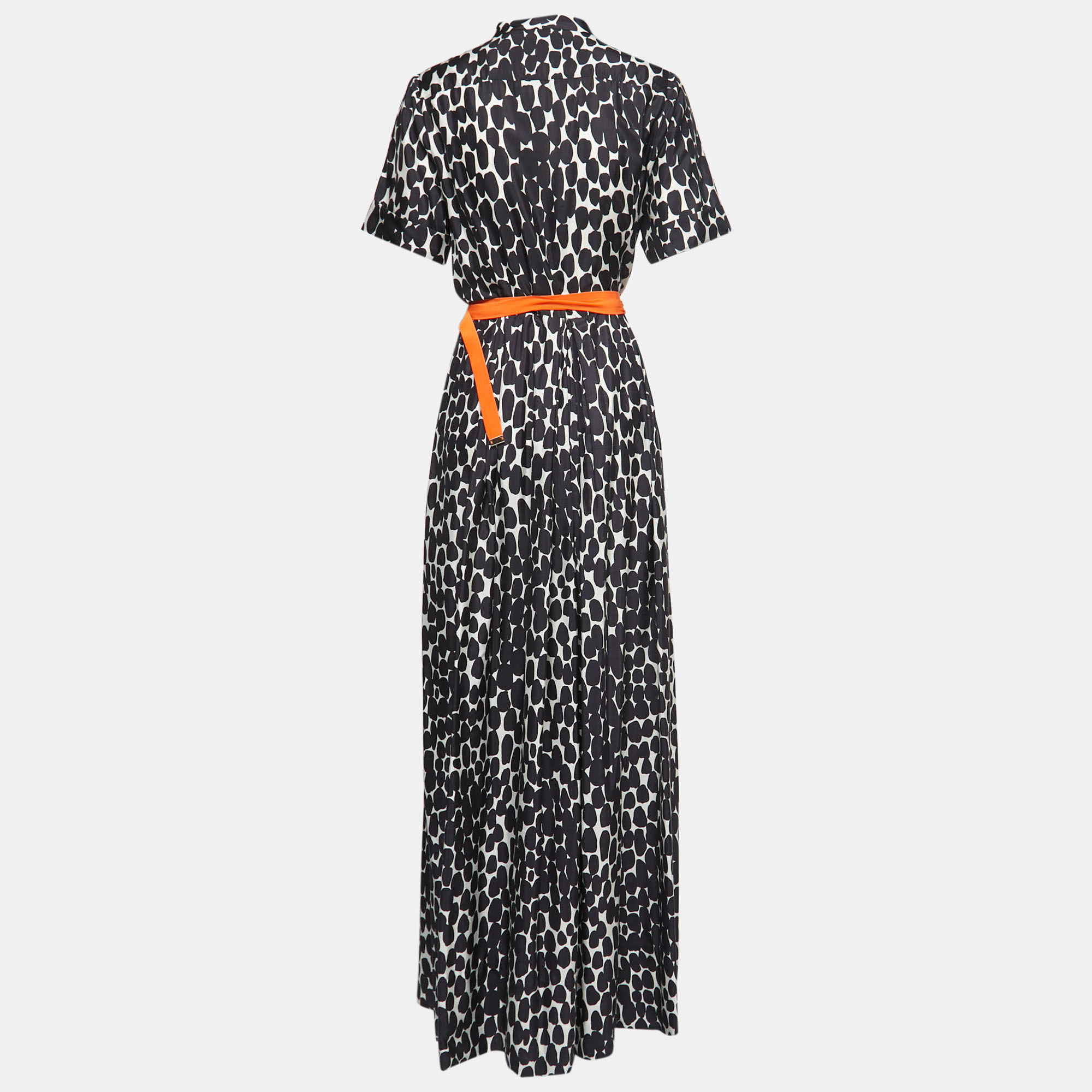 

Gucci Monochrome Printed Silk Belted Pleated Maxi Dress, Black