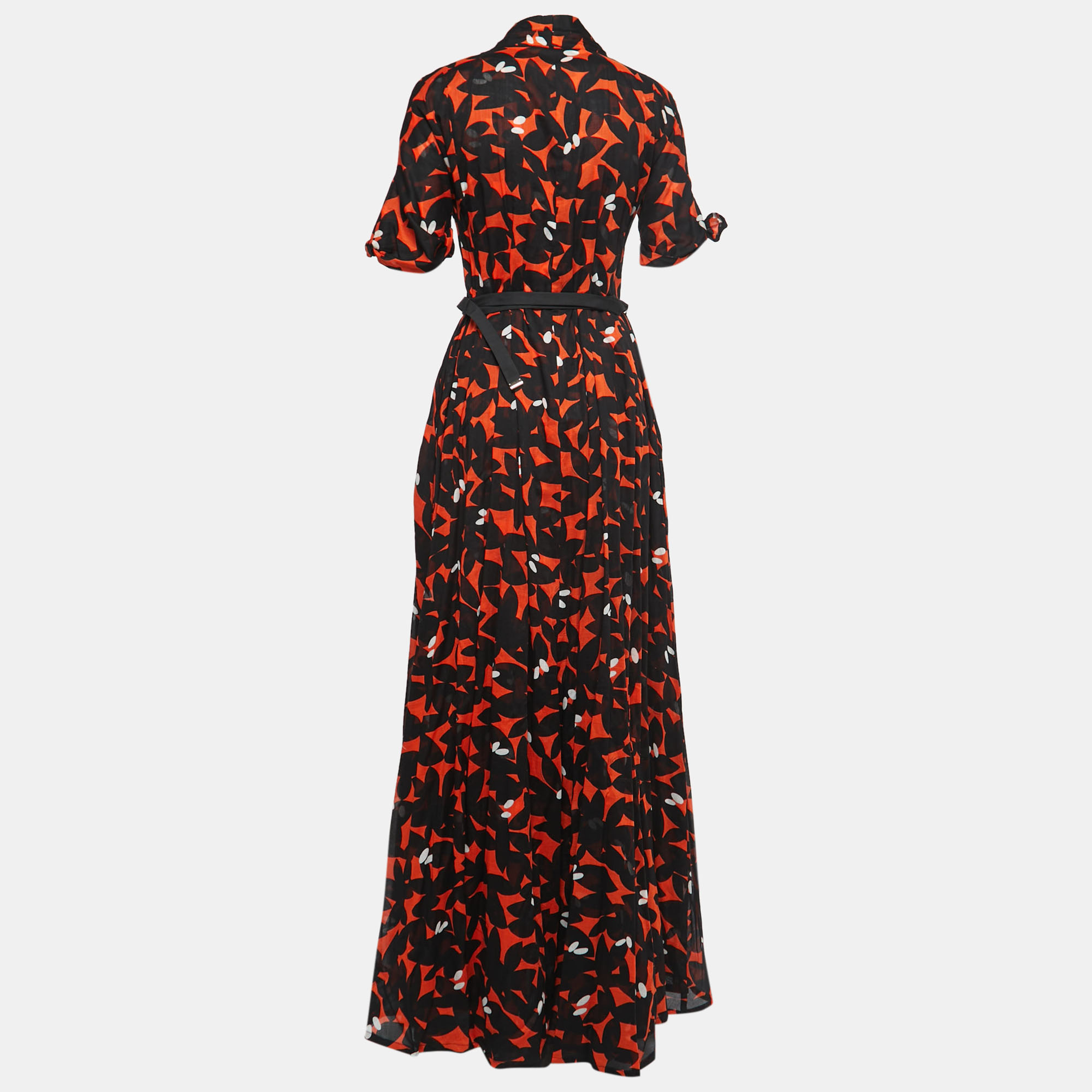 

Gucci Black & Orange Printed Cotton Belted Maxi Dress