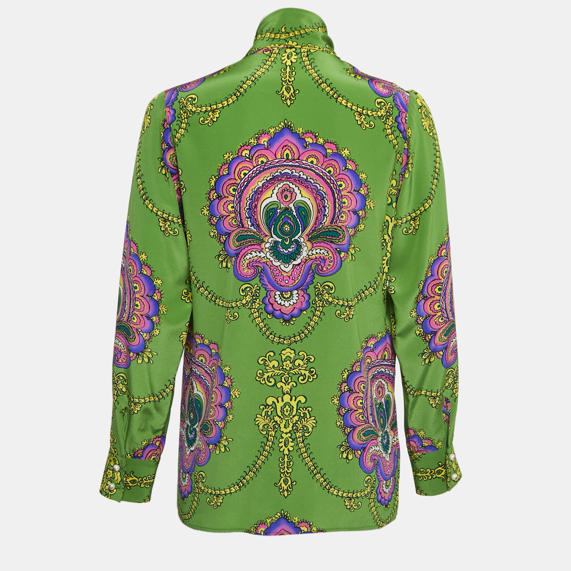 

Gucci Green Paisley Printed Silk Tie-Neck Blouse