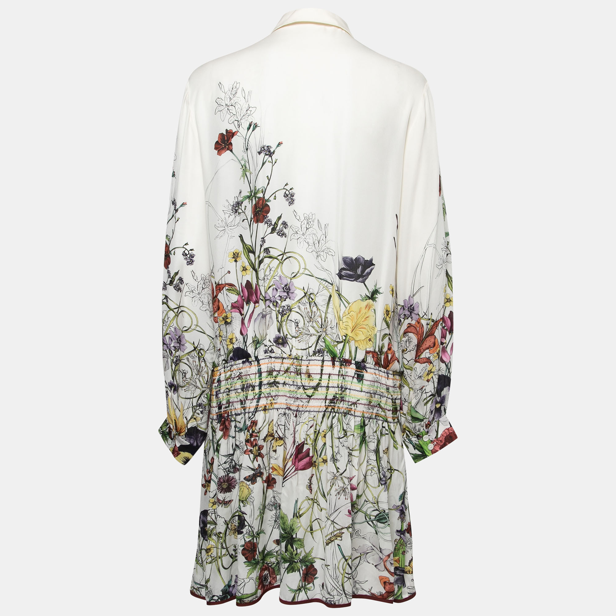 

Gucci White Floral Printed Silk Drop Waist Shirt Dress
