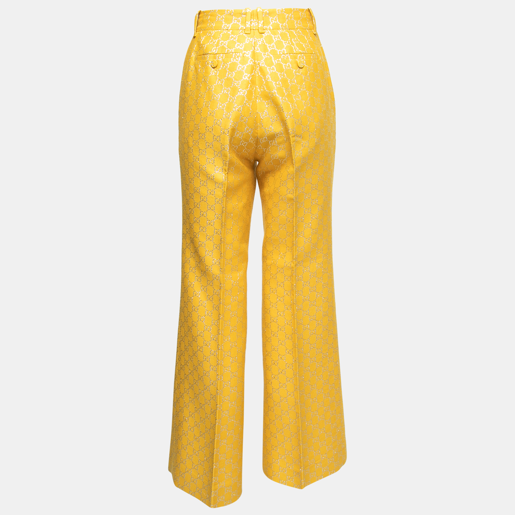 

Gucci Yellow & Metallic Gold GG Jacquard Trousers