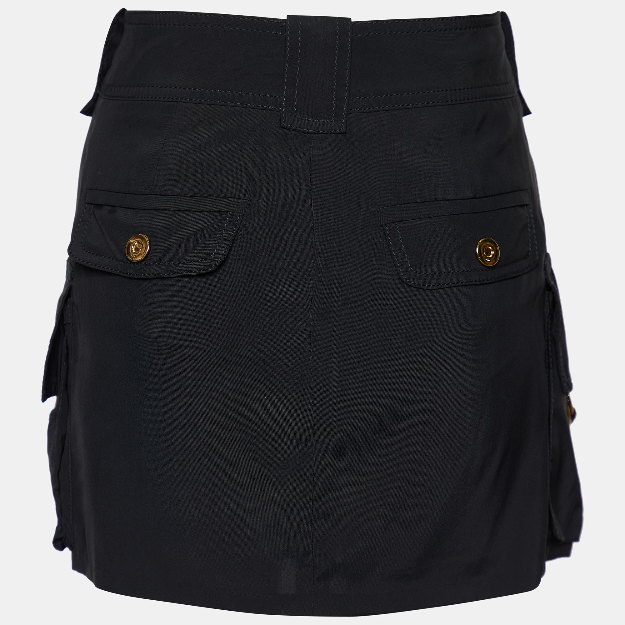 

Gucci Black Crepe Drawstring Hen Detail Mini Skirt