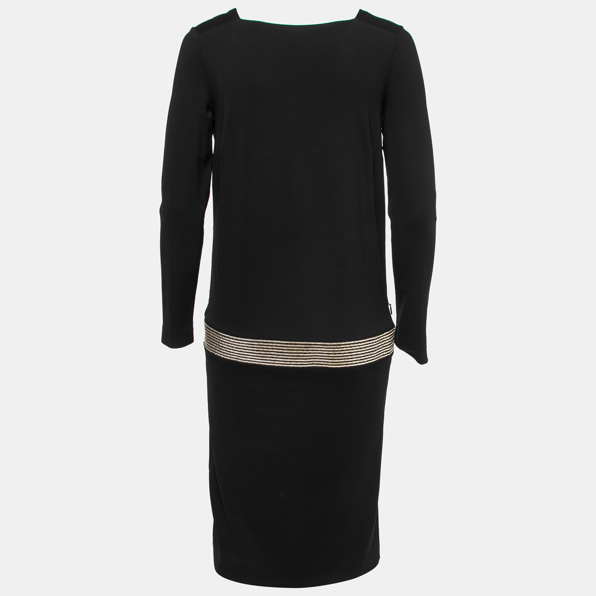 

Gucci Black Jersey Chain Trim Detail Drop Waist Midi Dress