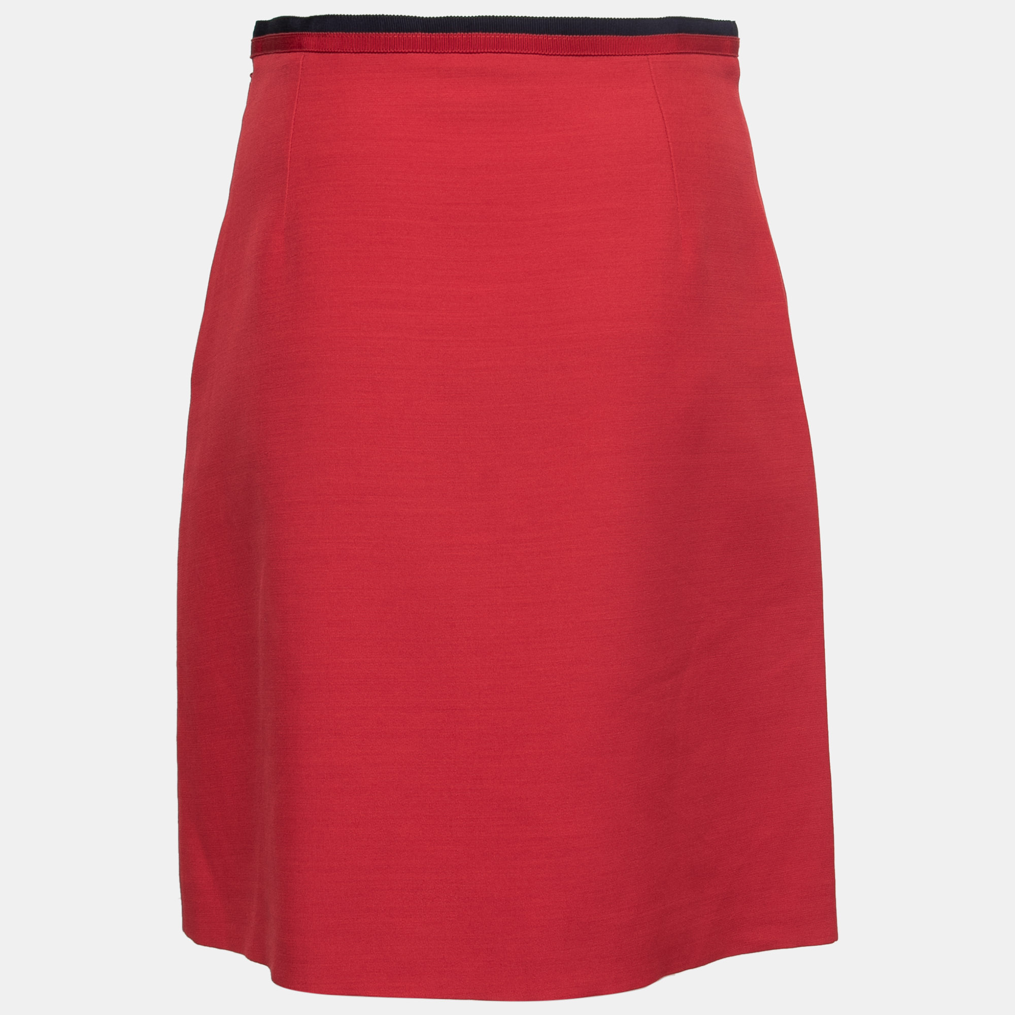 

Gucci Red Crepe Stripe Trim Detail Knee-Length Skirt